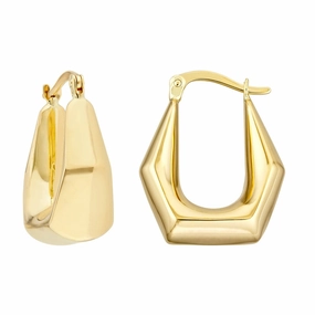14K Yellow Gold Pentagon Oval Hoop Earrings