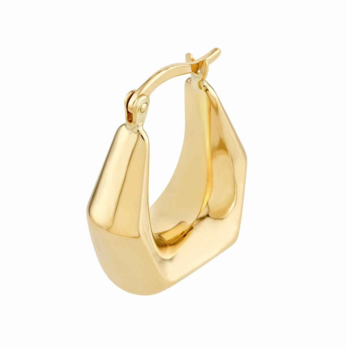 14K Yellow Gold Pentagon Oval Hoop Earrings