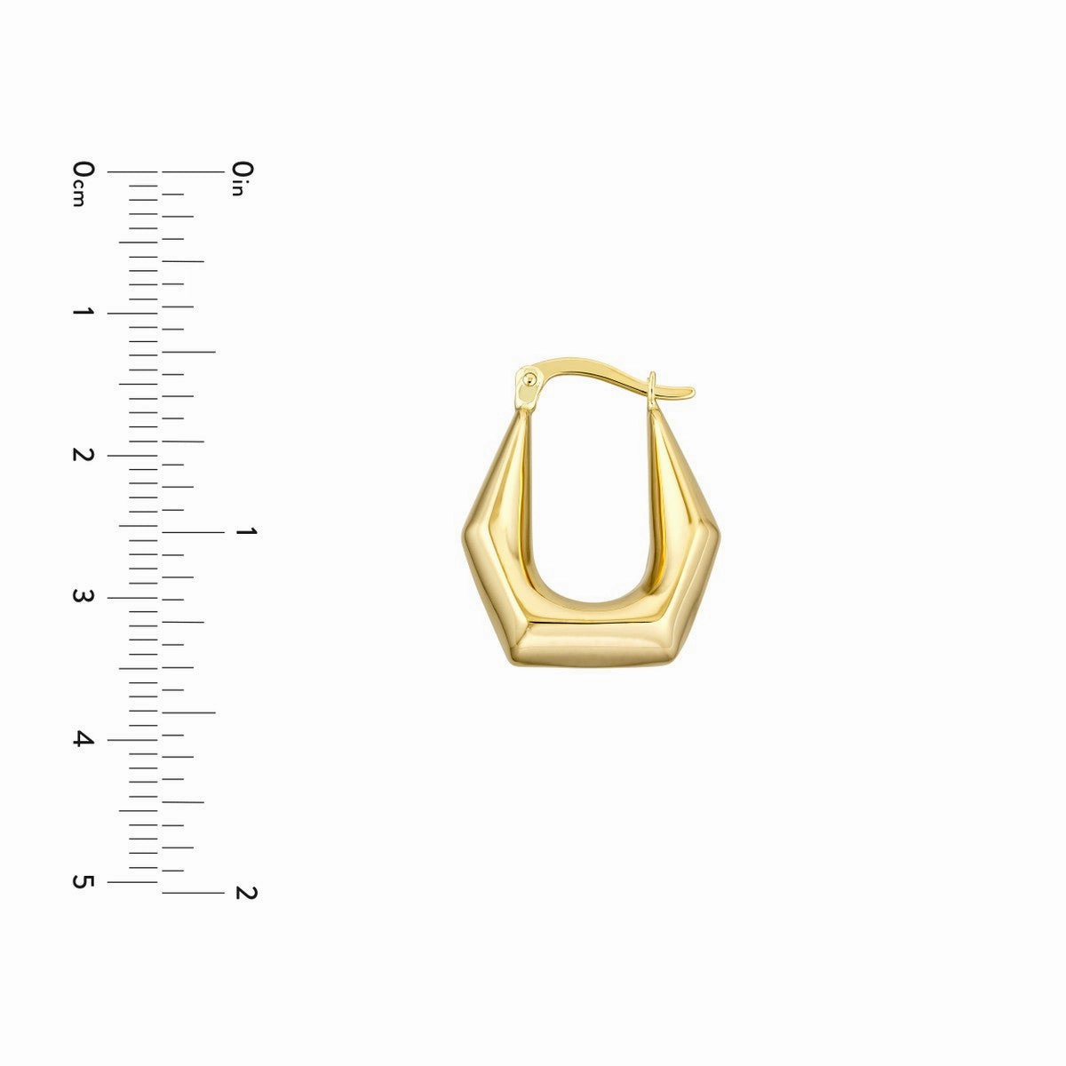 14K Yellow Gold Pentagon Oval Hoop Earrings