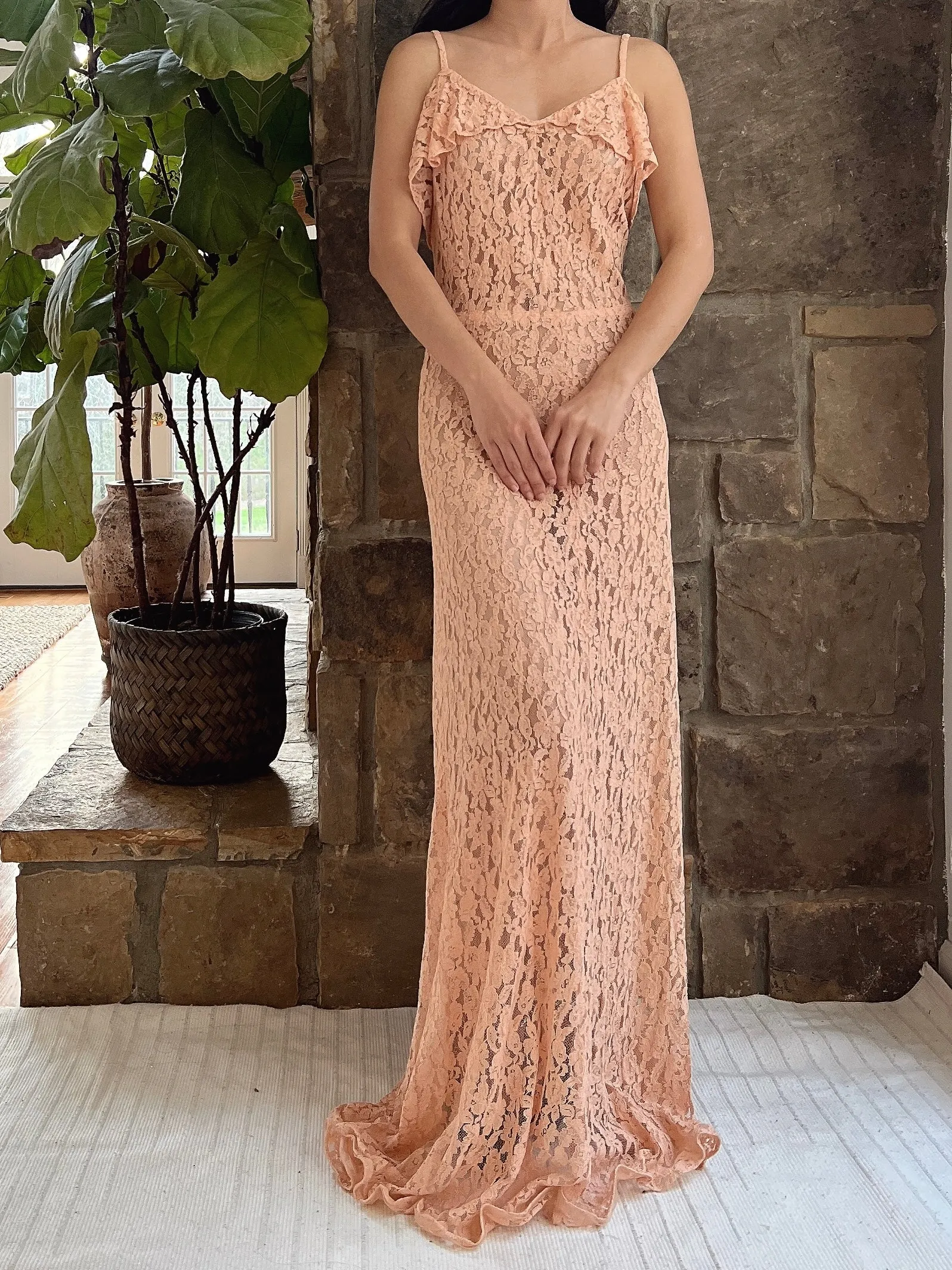 1930s Dusty Pink Lace Gown with Jacket - S