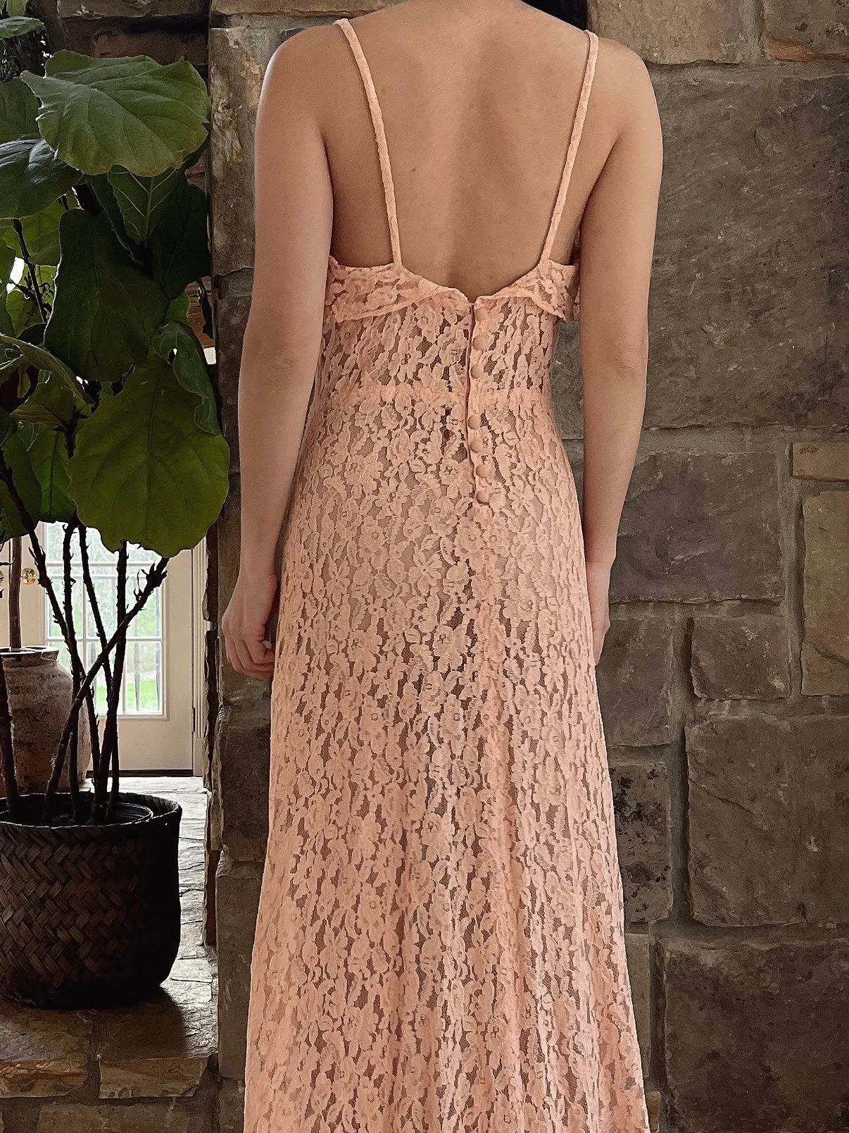 1930s Dusty Pink Lace Gown with Jacket - S