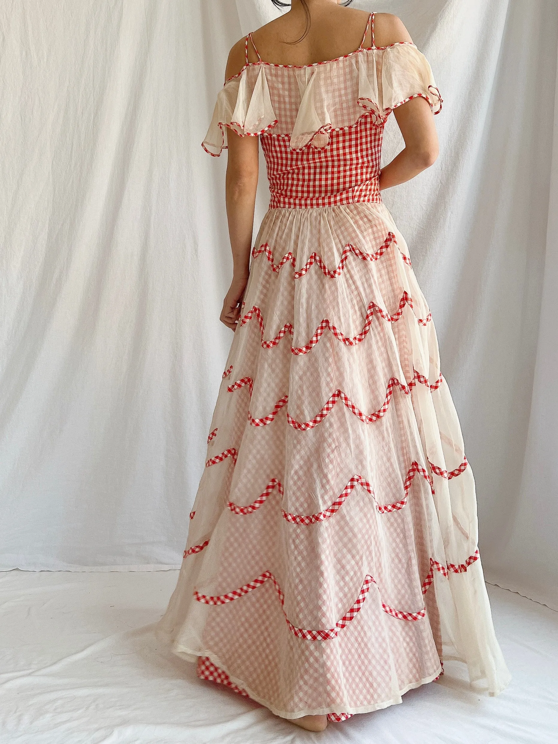 1930s Gingham Organdy Dress - S