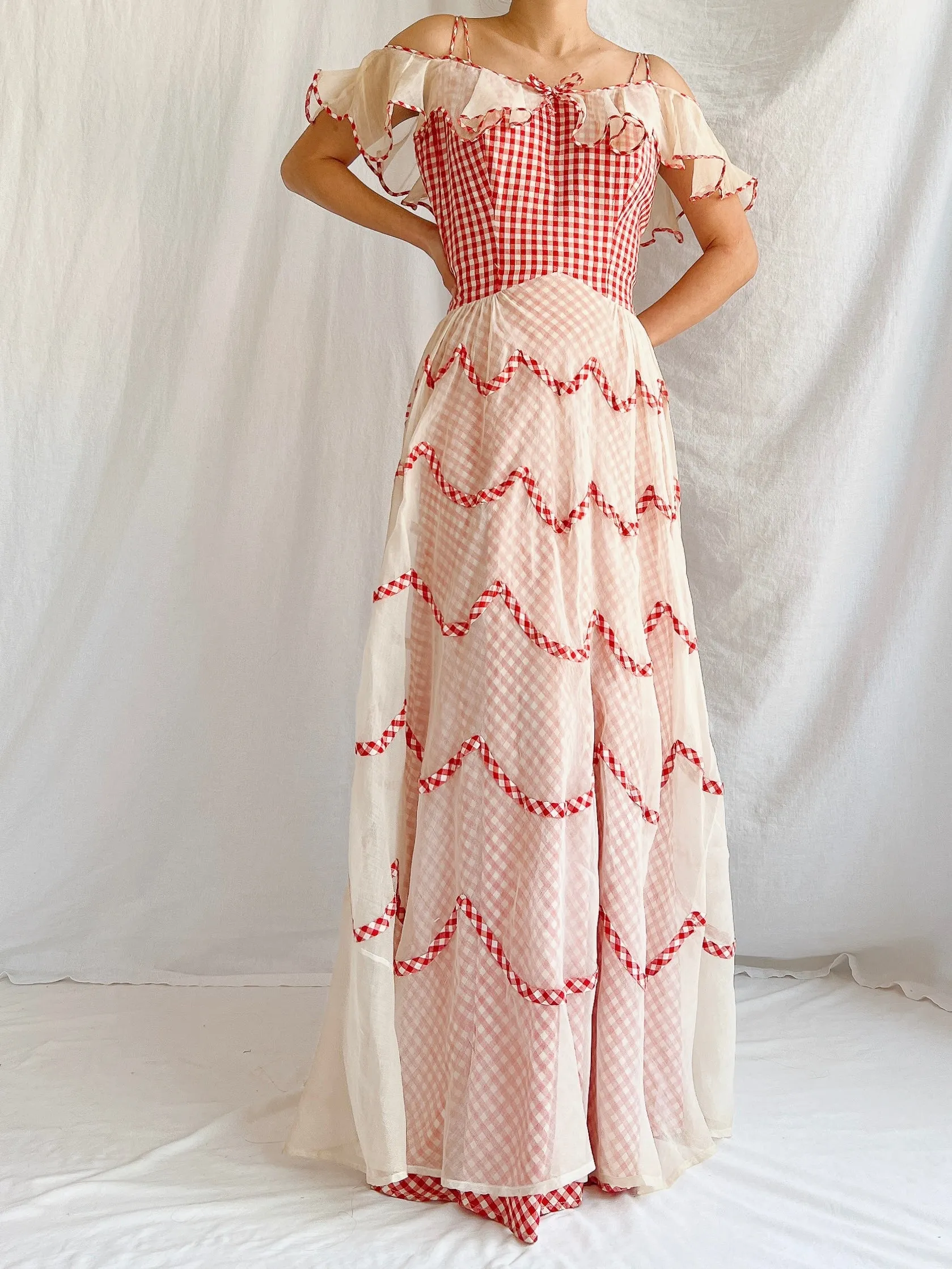 1930s Gingham Organdy Dress - S