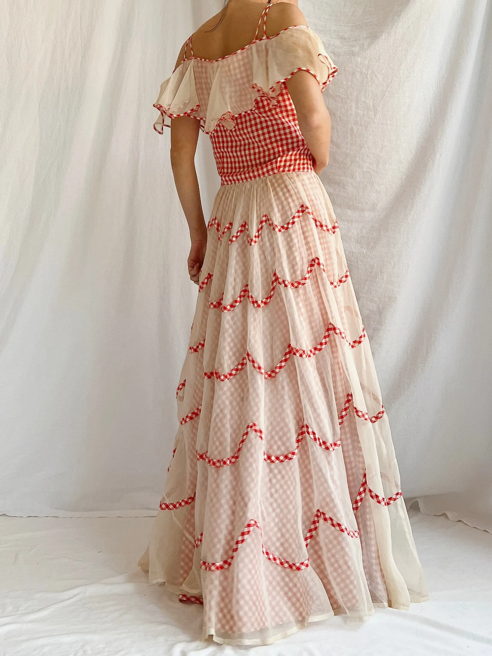 1930s Gingham Organdy Dress - S