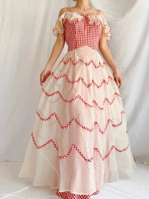 1930s Gingham Organdy Dress - S