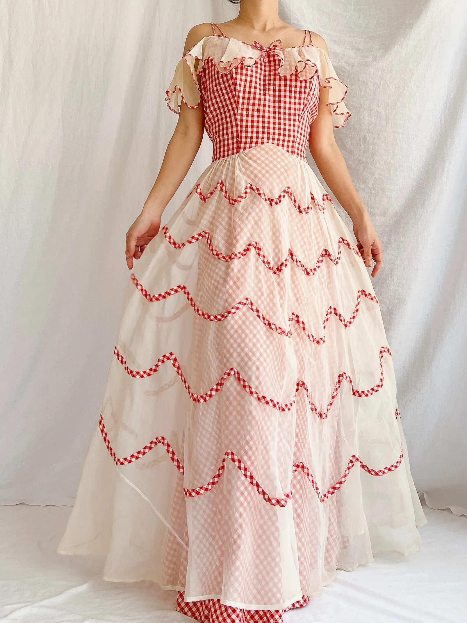1930s Gingham Organdy Dress - S