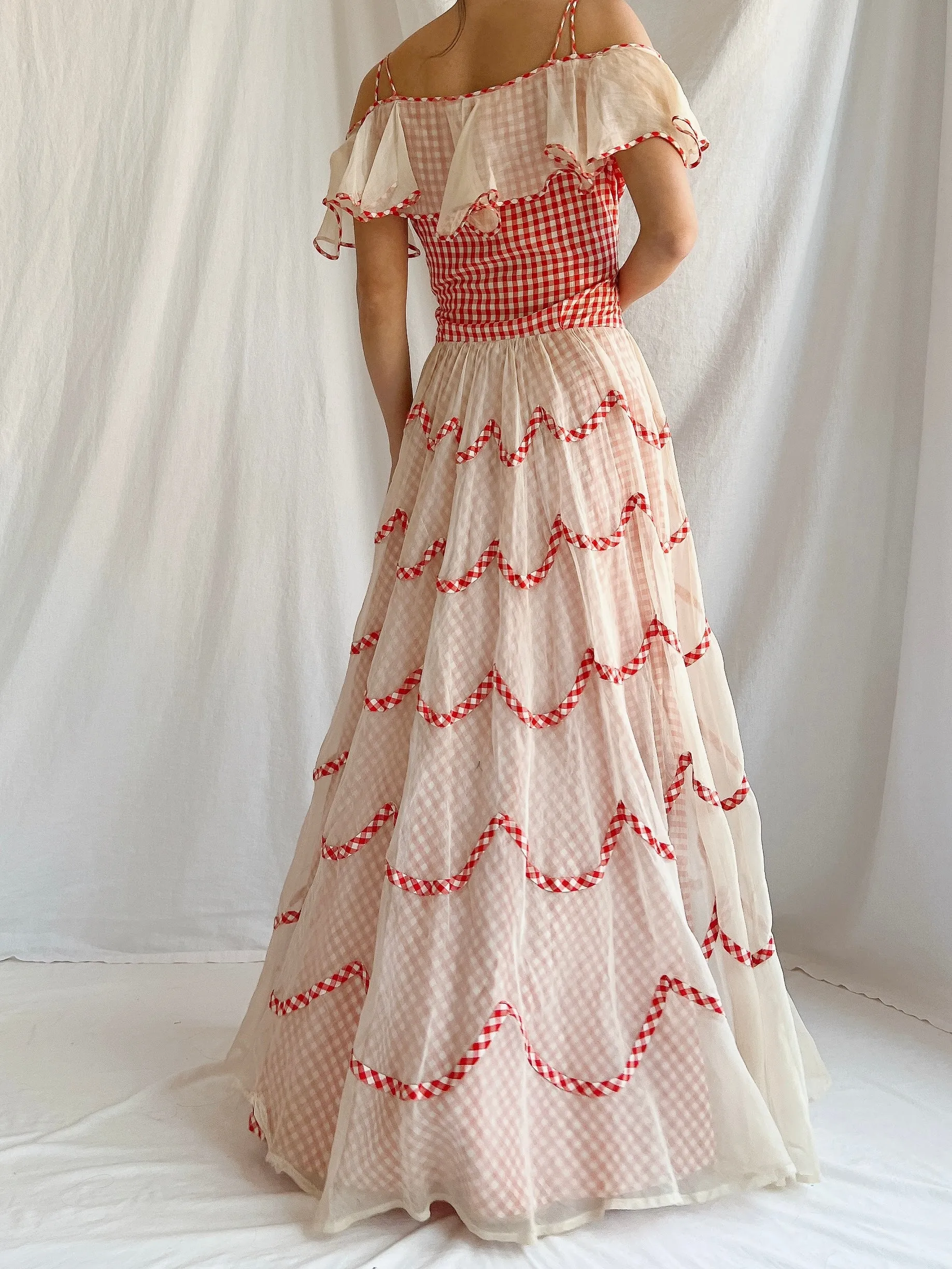 1930s Gingham Organdy Dress - S