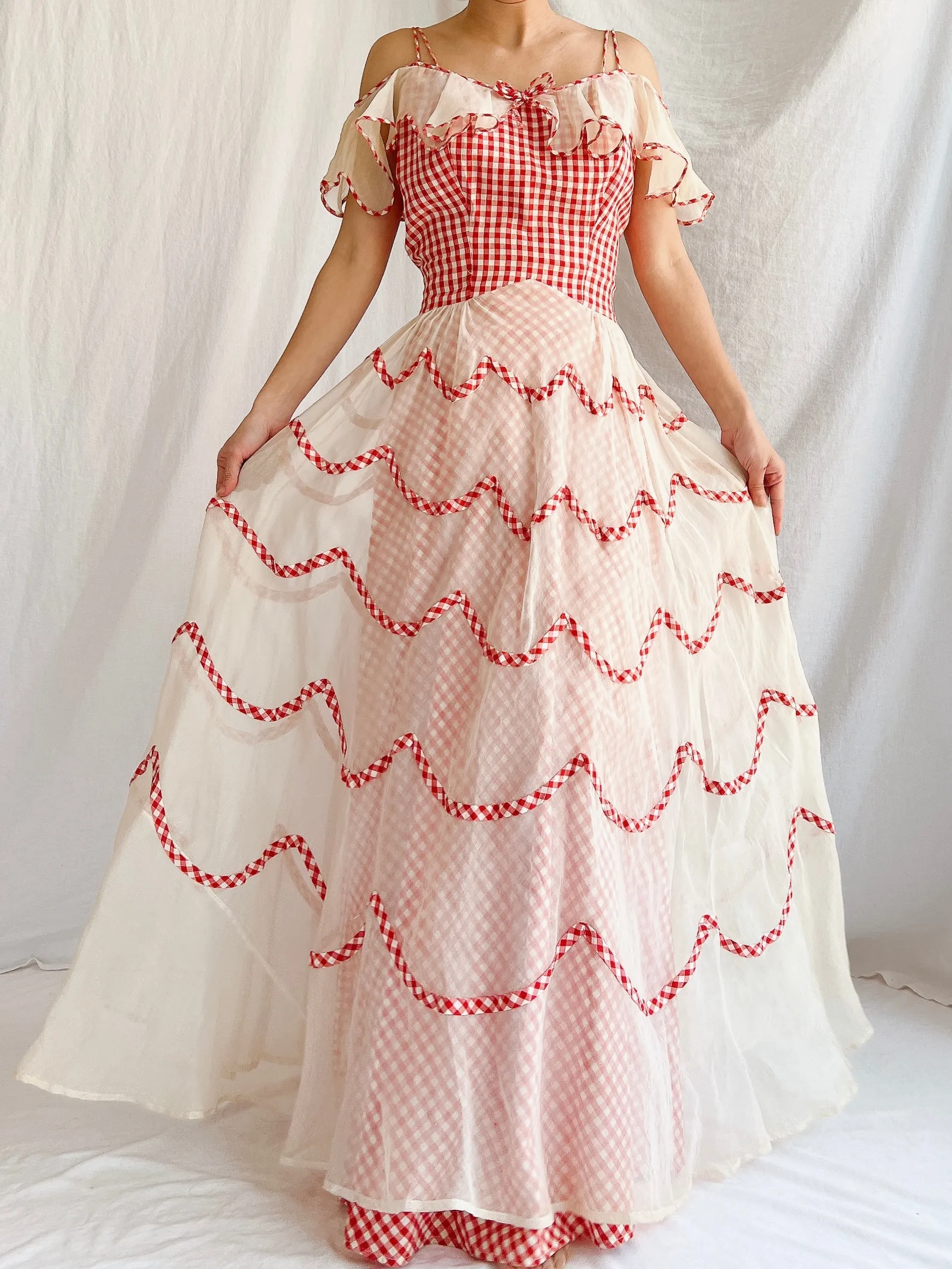 1930s Gingham Organdy Dress - S