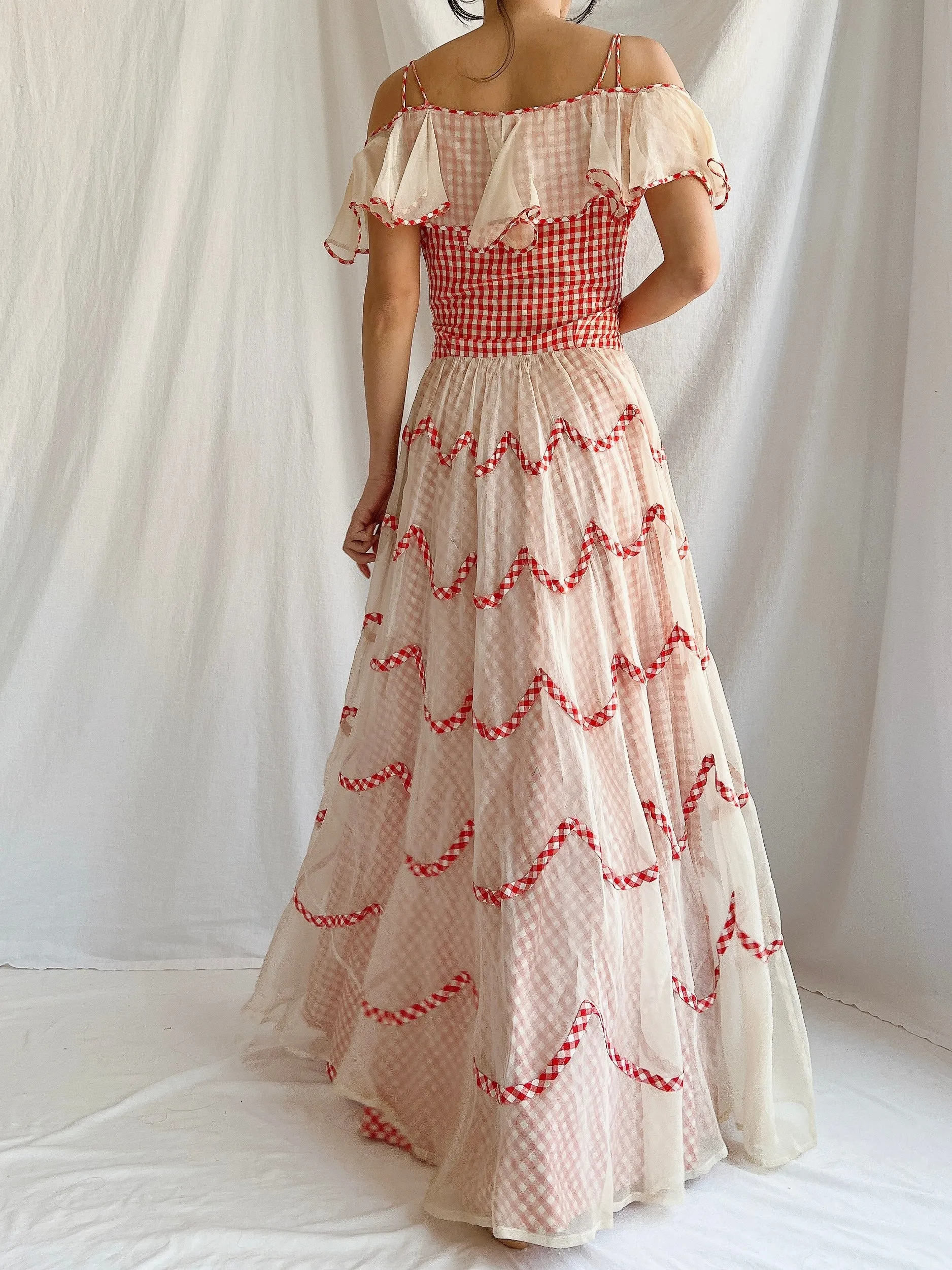 1930s Gingham Organdy Dress - S