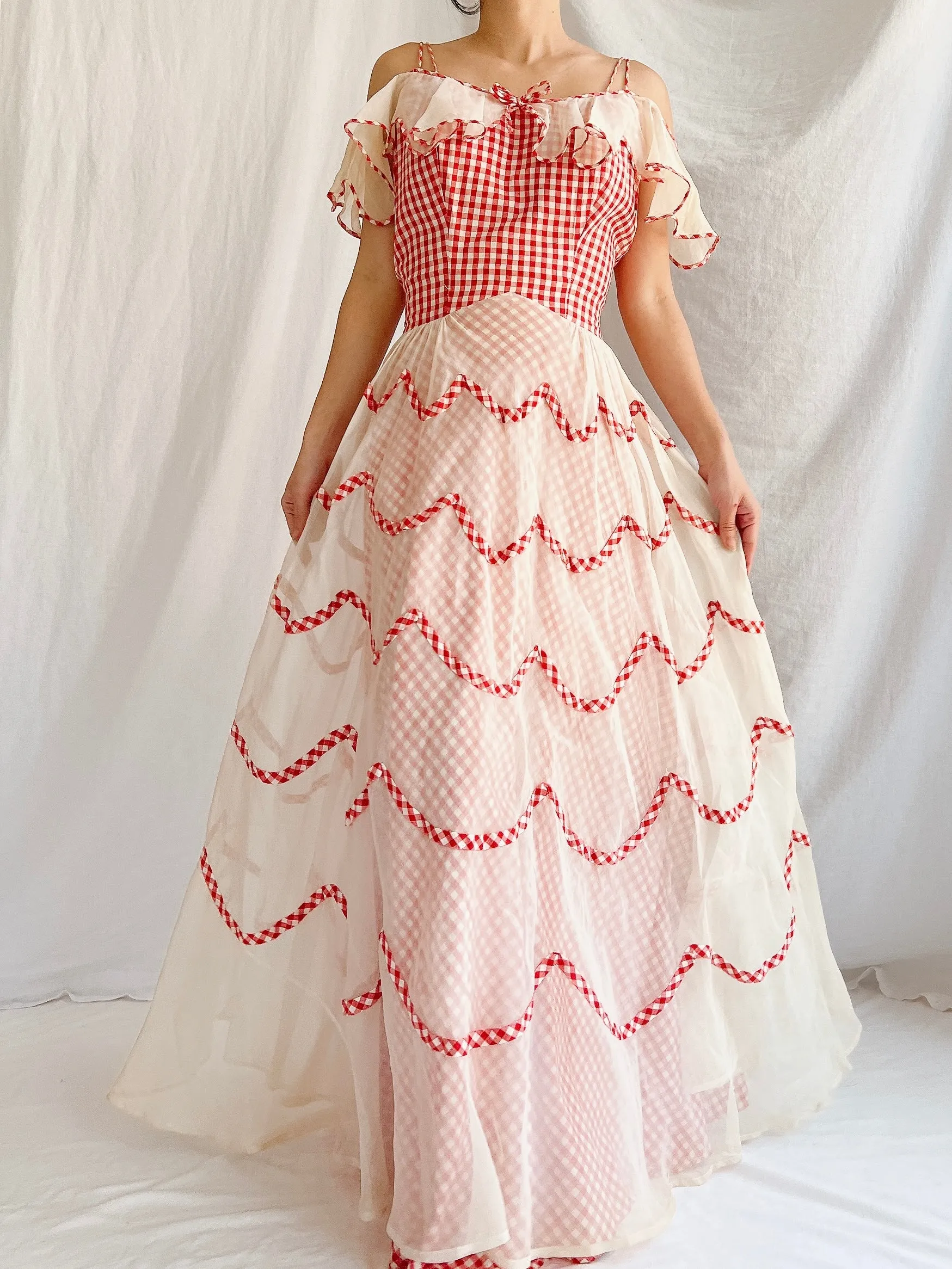 1930s Gingham Organdy Dress - S