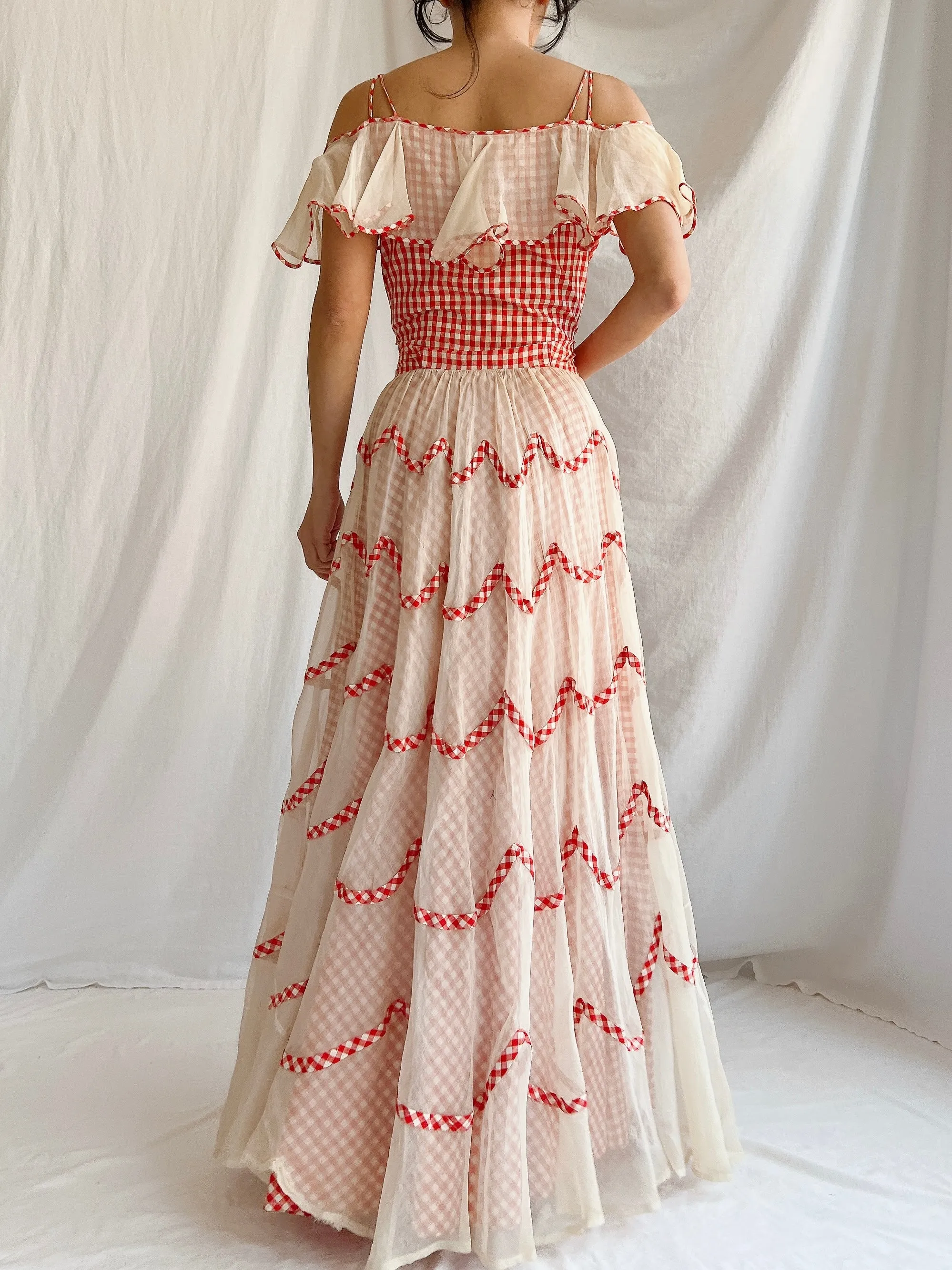 1930s Gingham Organdy Dress - S