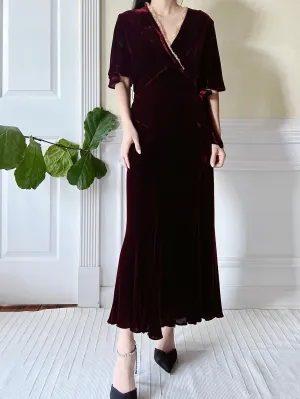 1930s Ruby Silk Velvet Dress - S