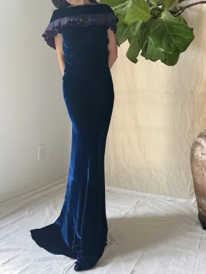 1930s Sapphire Silk Velvet Gown - S/M