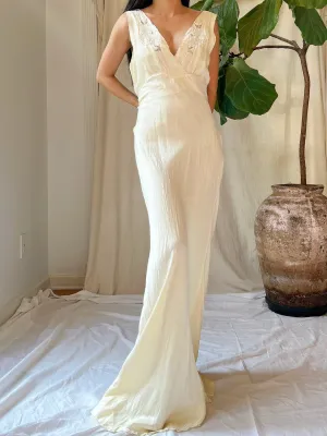 1930s Silk Embroidered Bias Cut Gown - S