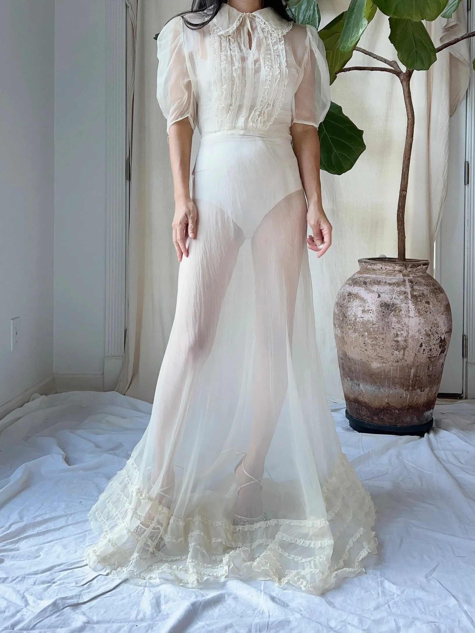 1930s Silk Organza  Sheer Dress - XS