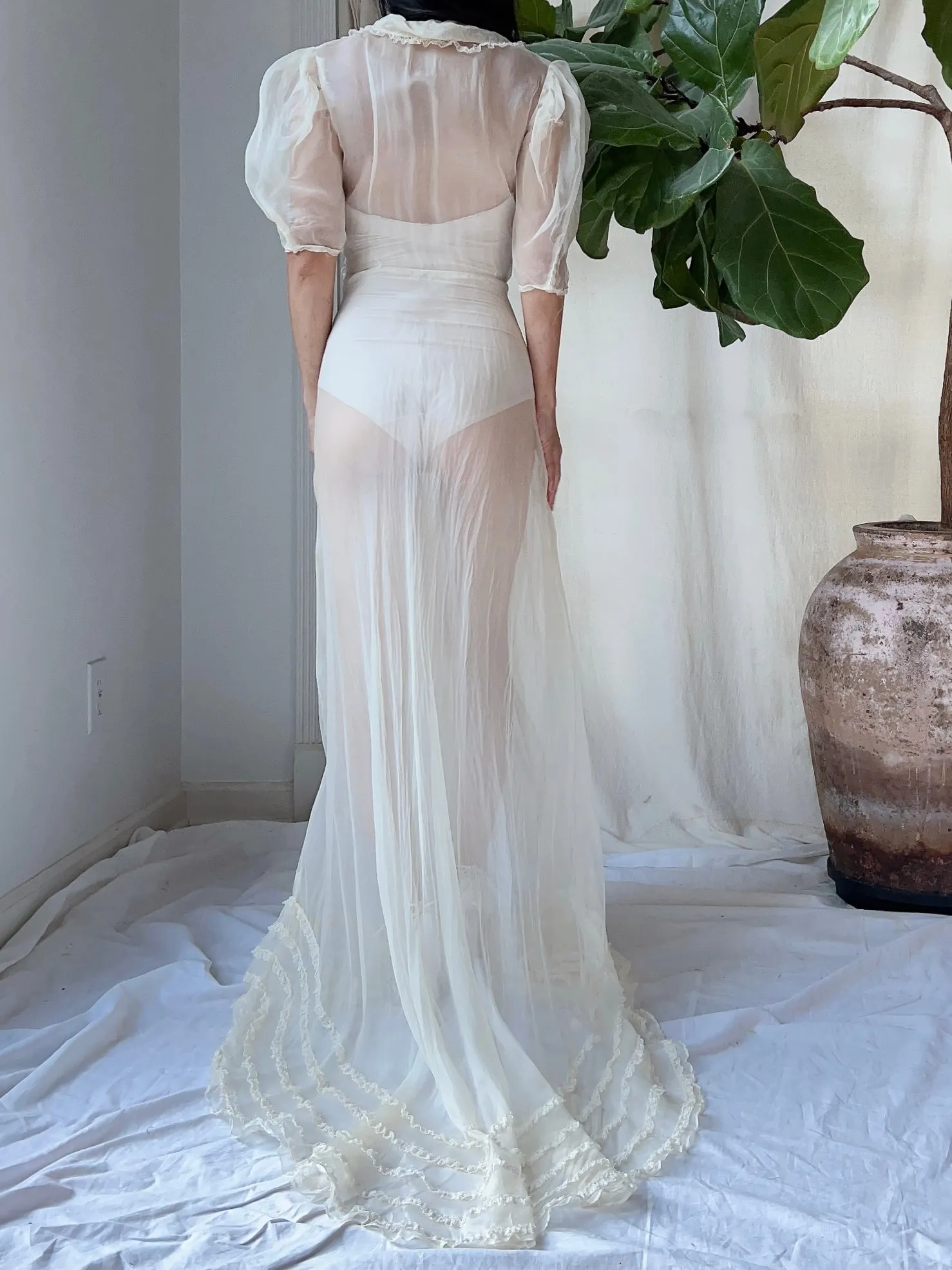 1930s Silk Organza  Sheer Dress - XS