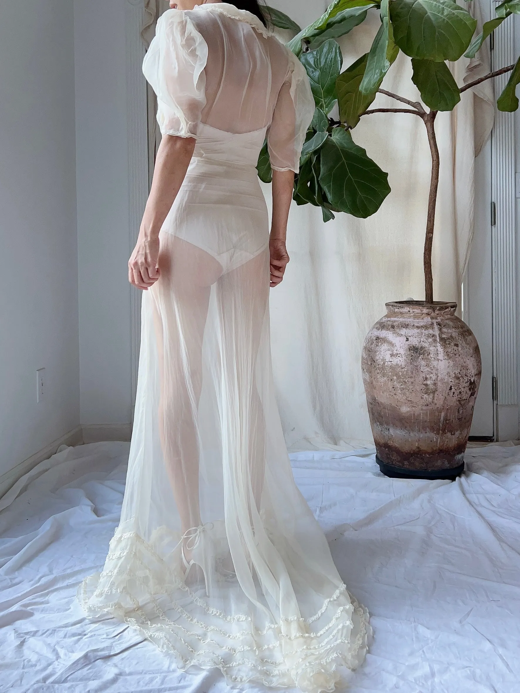 1930s Silk Organza  Sheer Dress - XS
