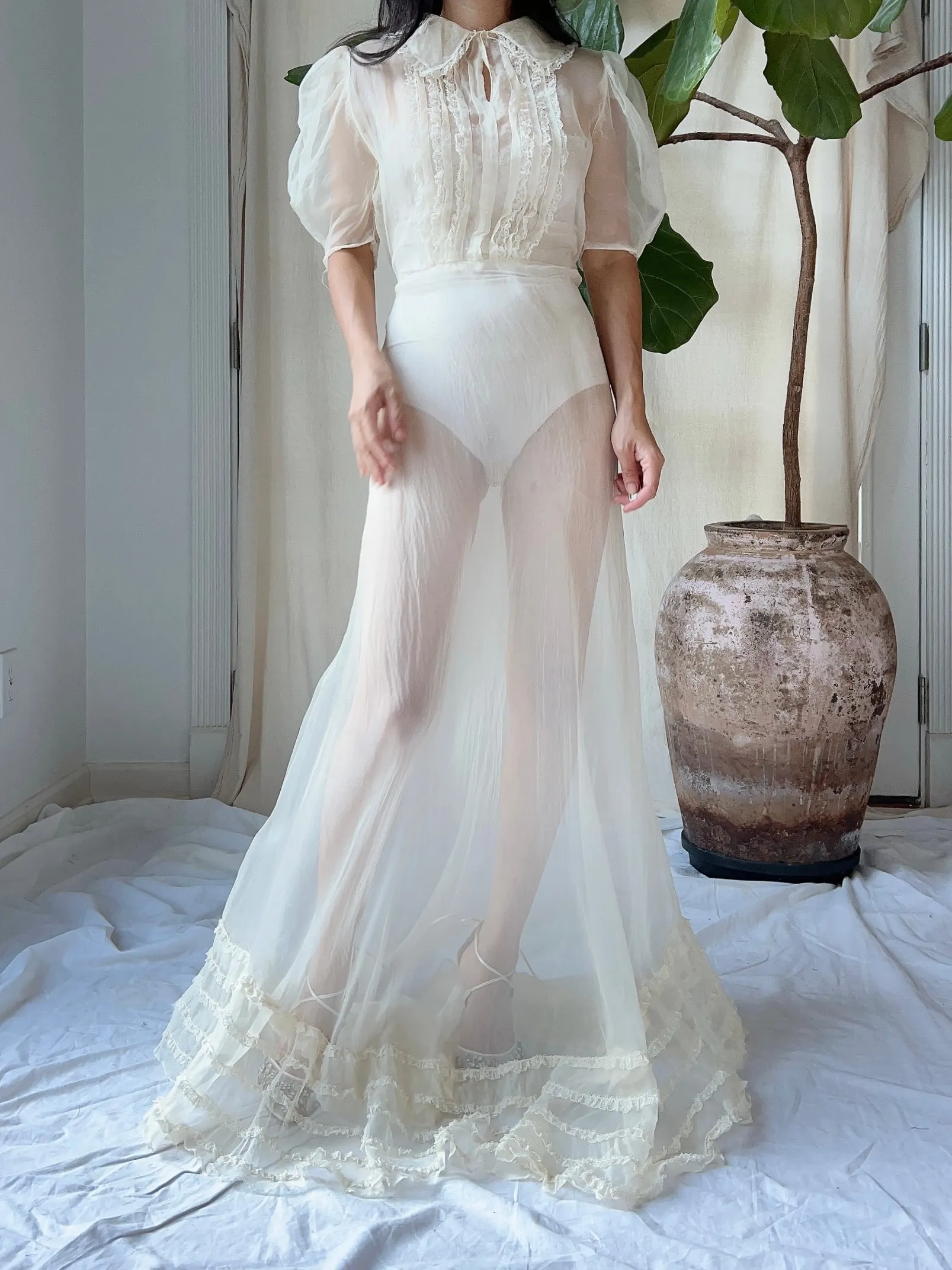 1930s Silk Organza  Sheer Dress - XS