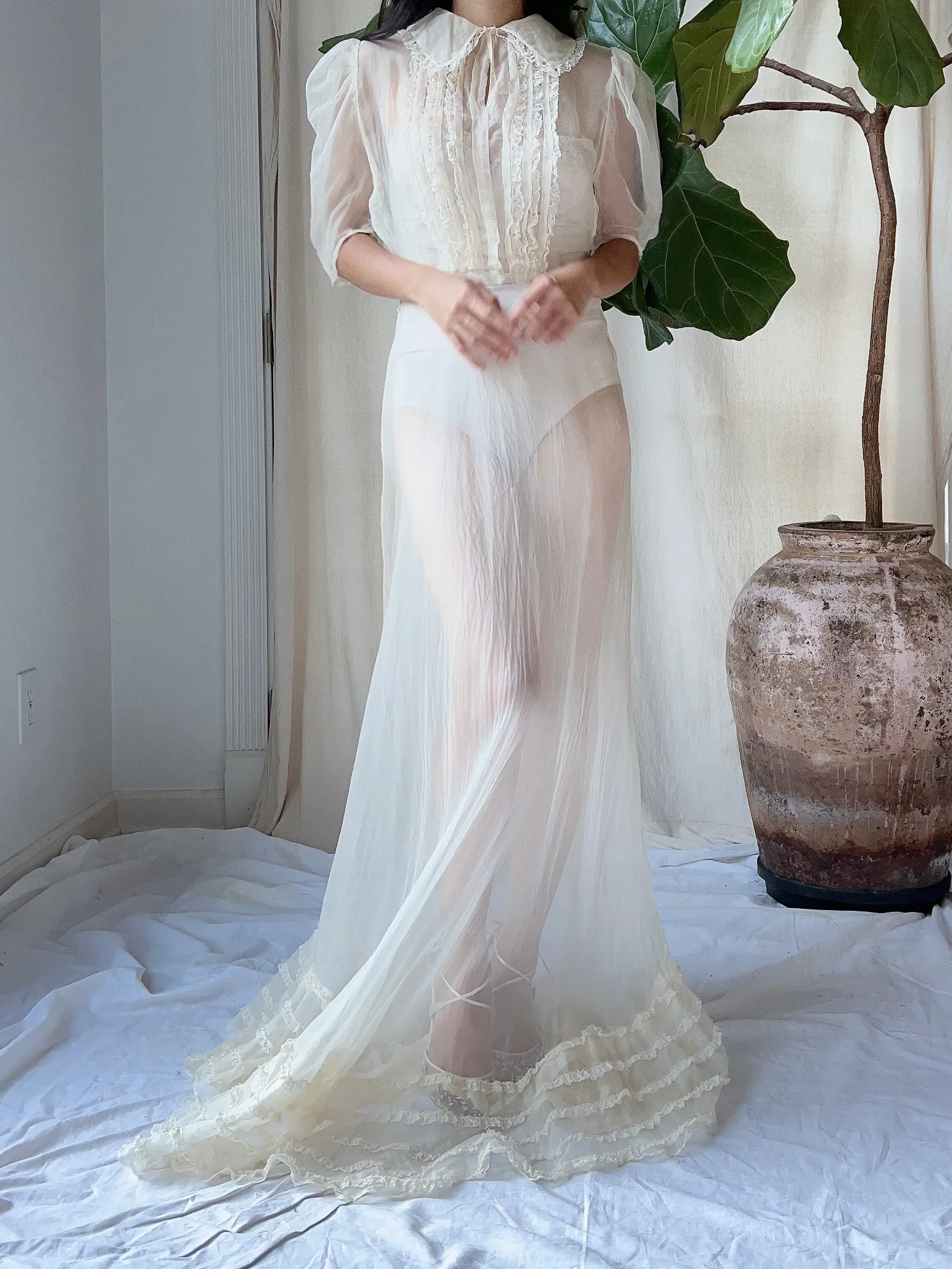1930s Silk Organza  Sheer Dress - XS