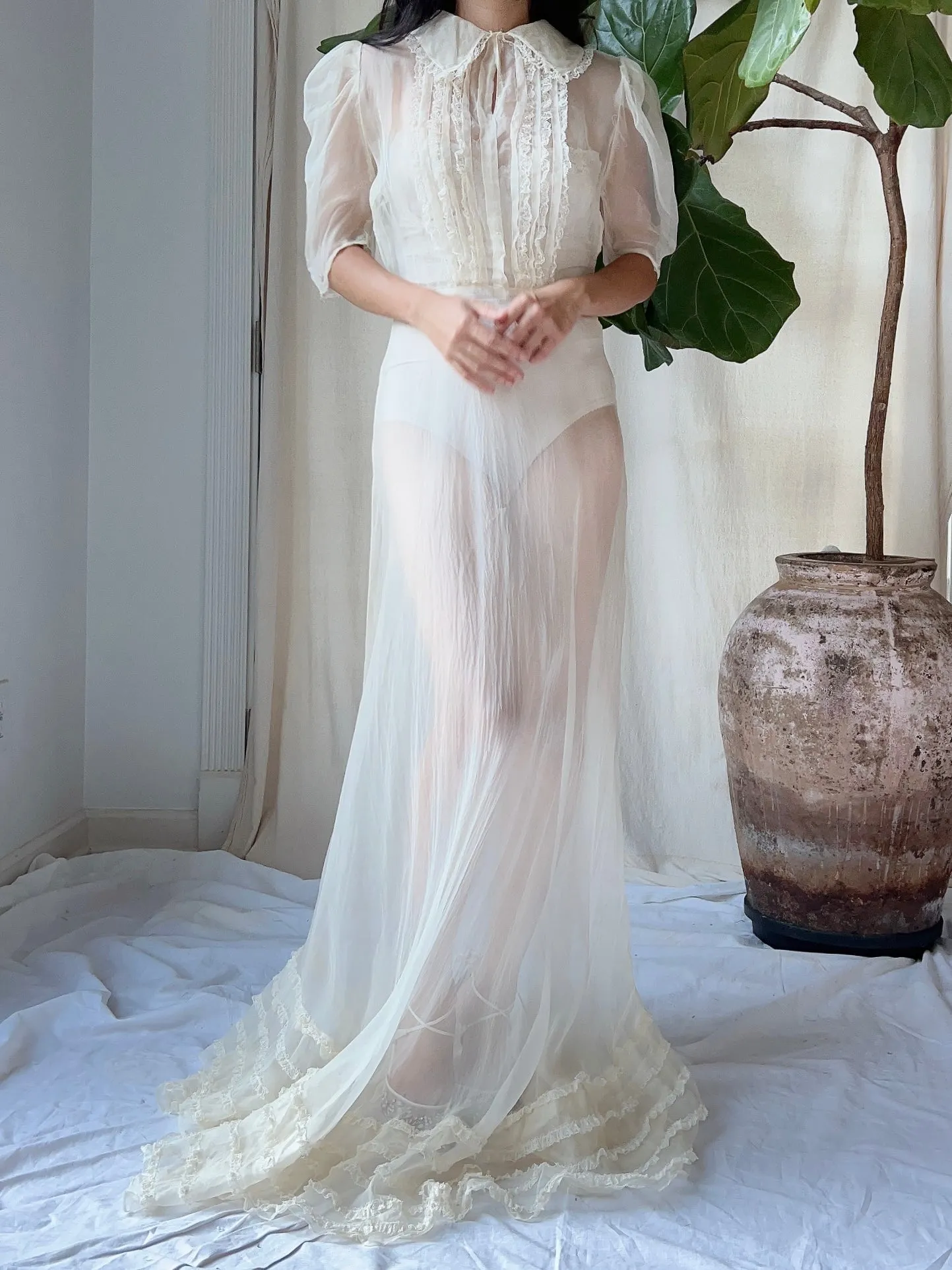 1930s Silk Organza  Sheer Dress - XS