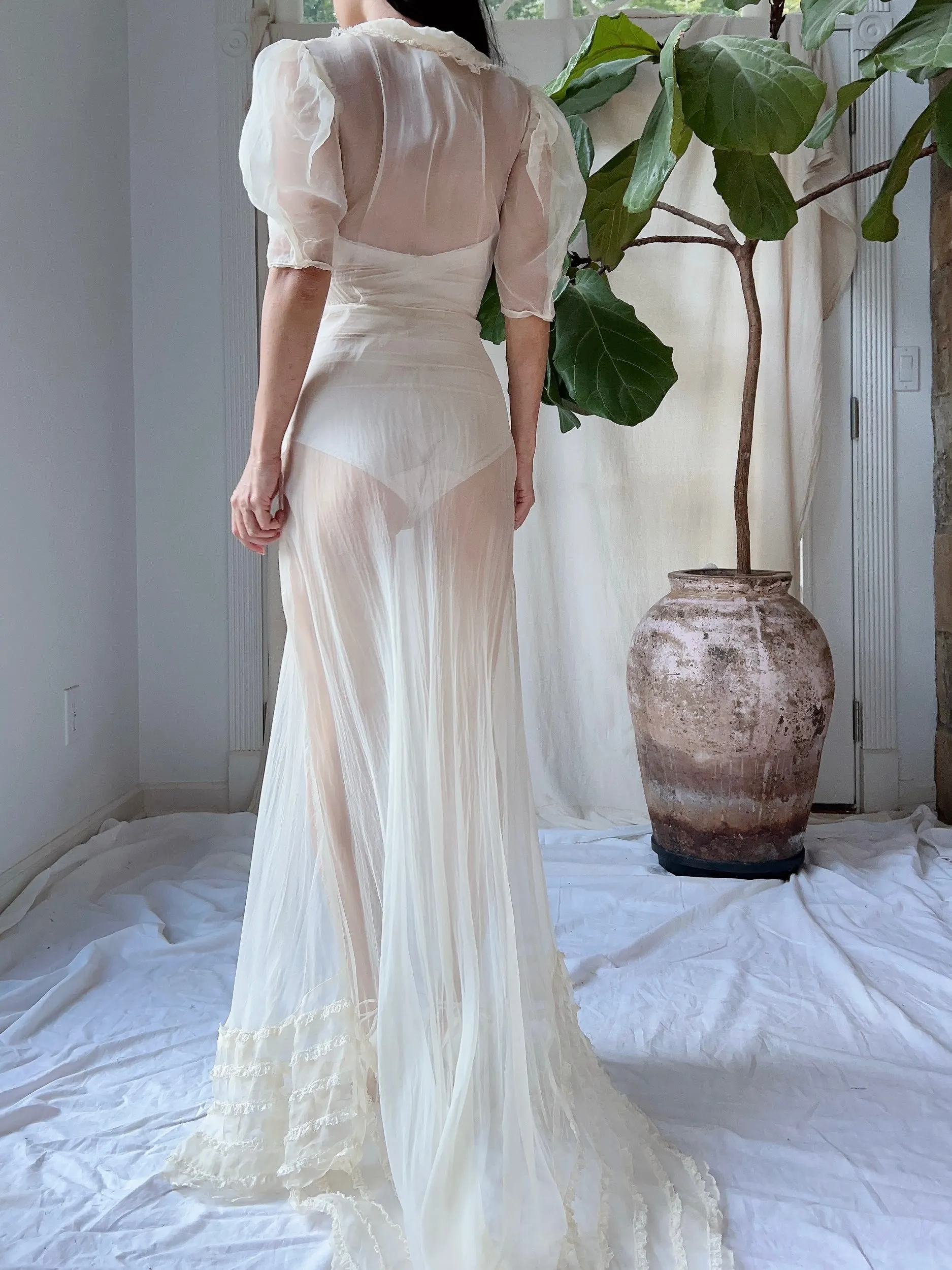 1930s Silk Organza  Sheer Dress - XS