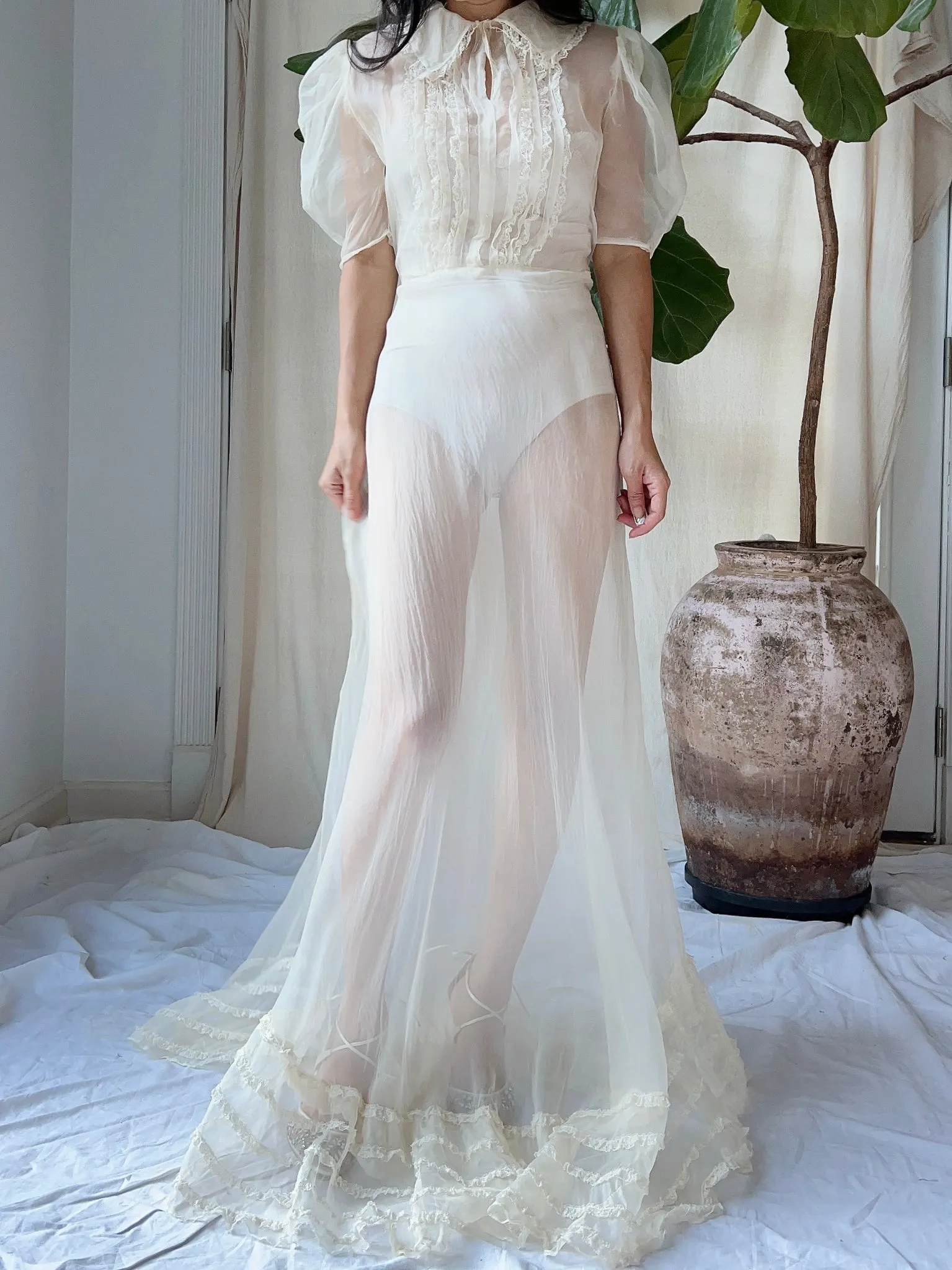 1930s Silk Organza  Sheer Dress - XS