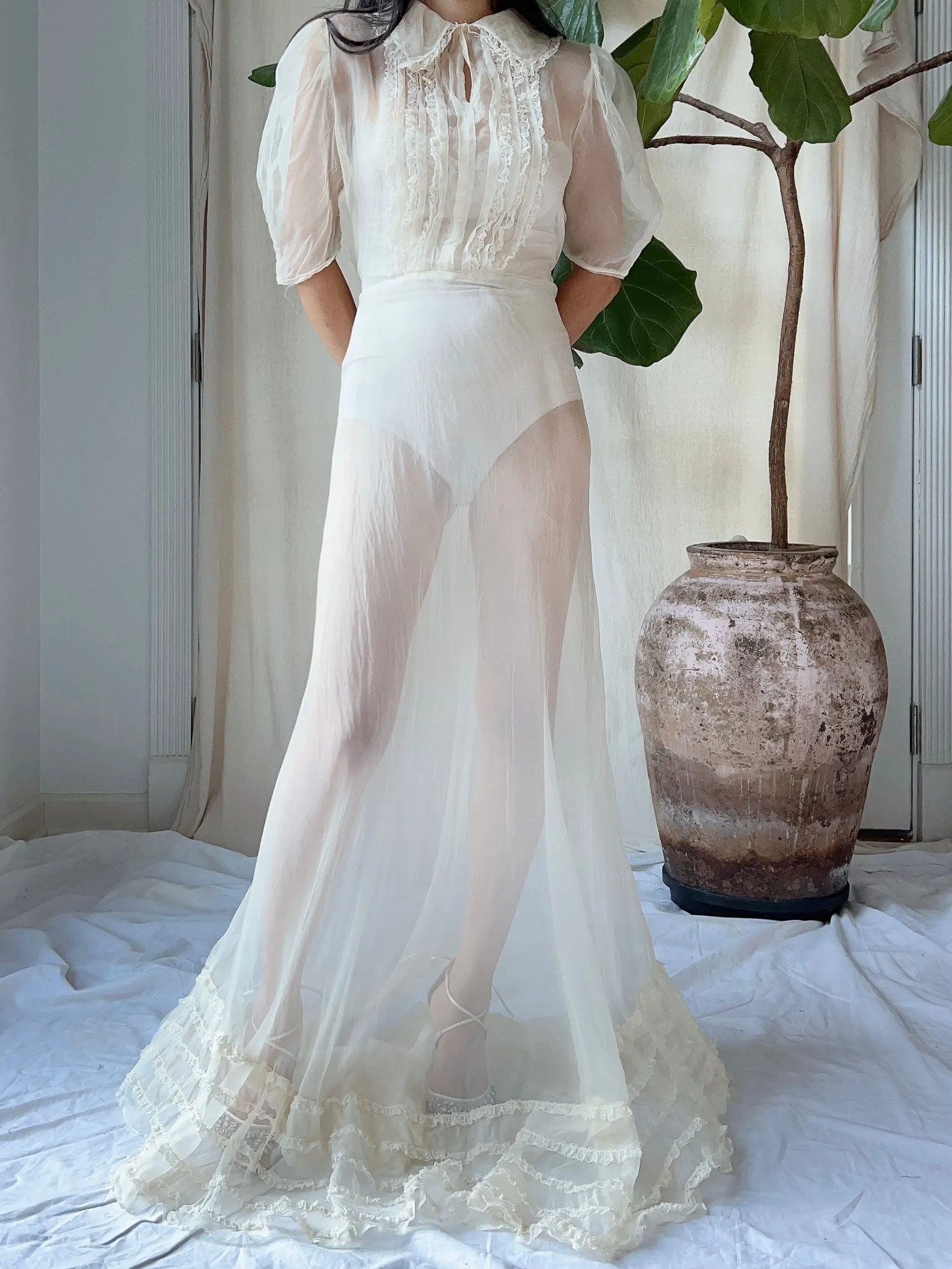 1930s Silk Organza  Sheer Dress - XS