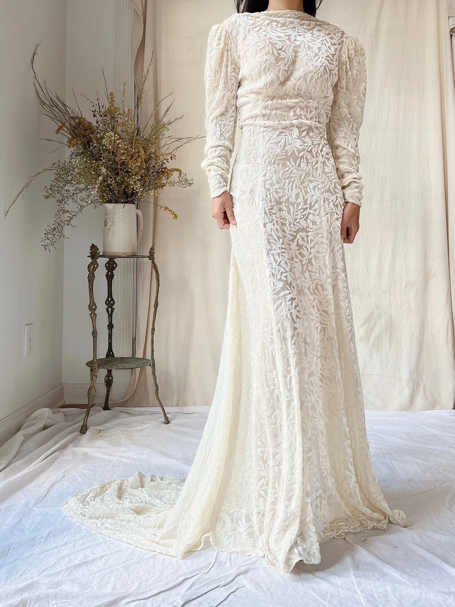 1930s Silk Velvet Devore Gown - XS