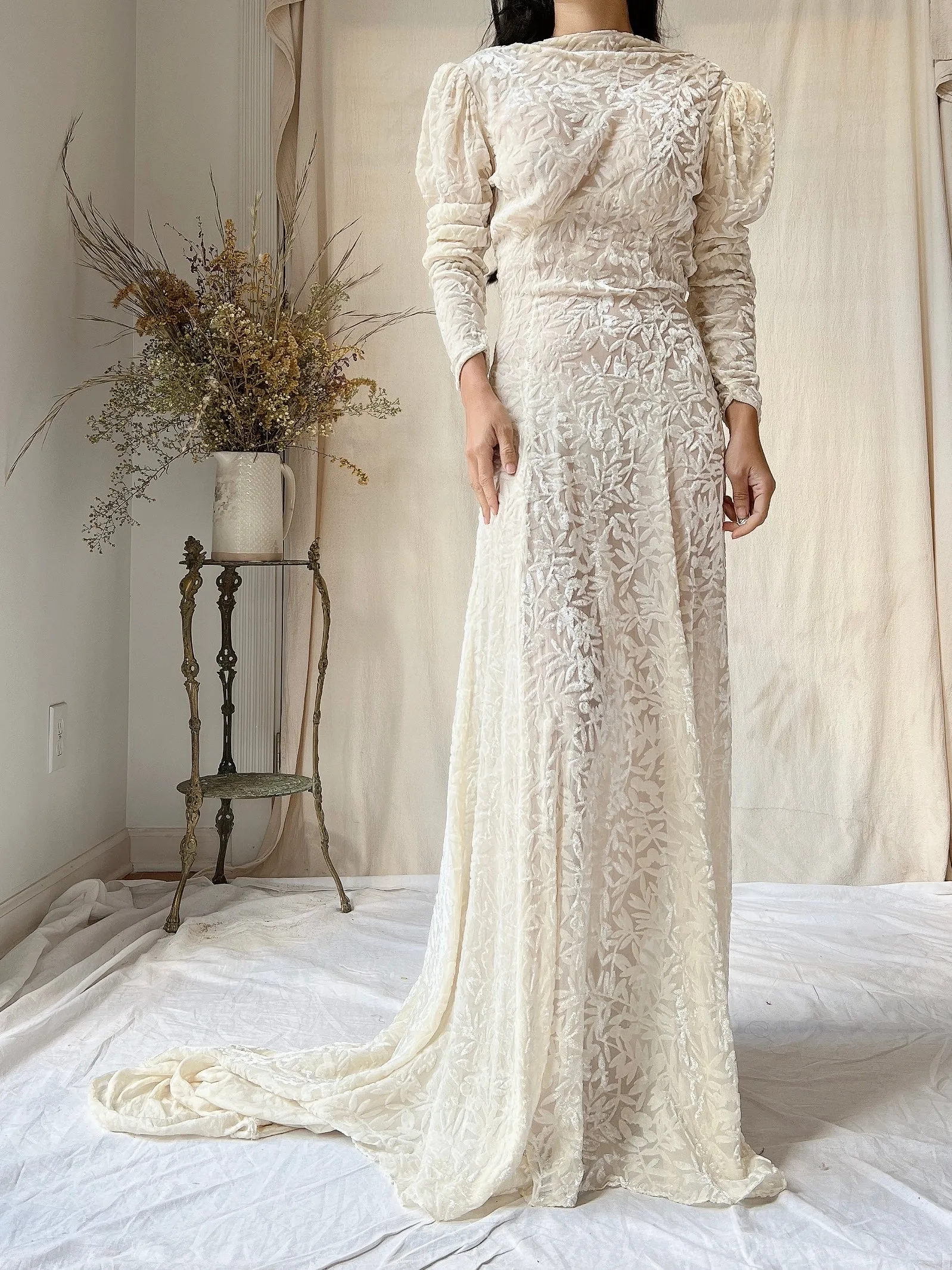 1930s Silk Velvet Devore Gown - XS