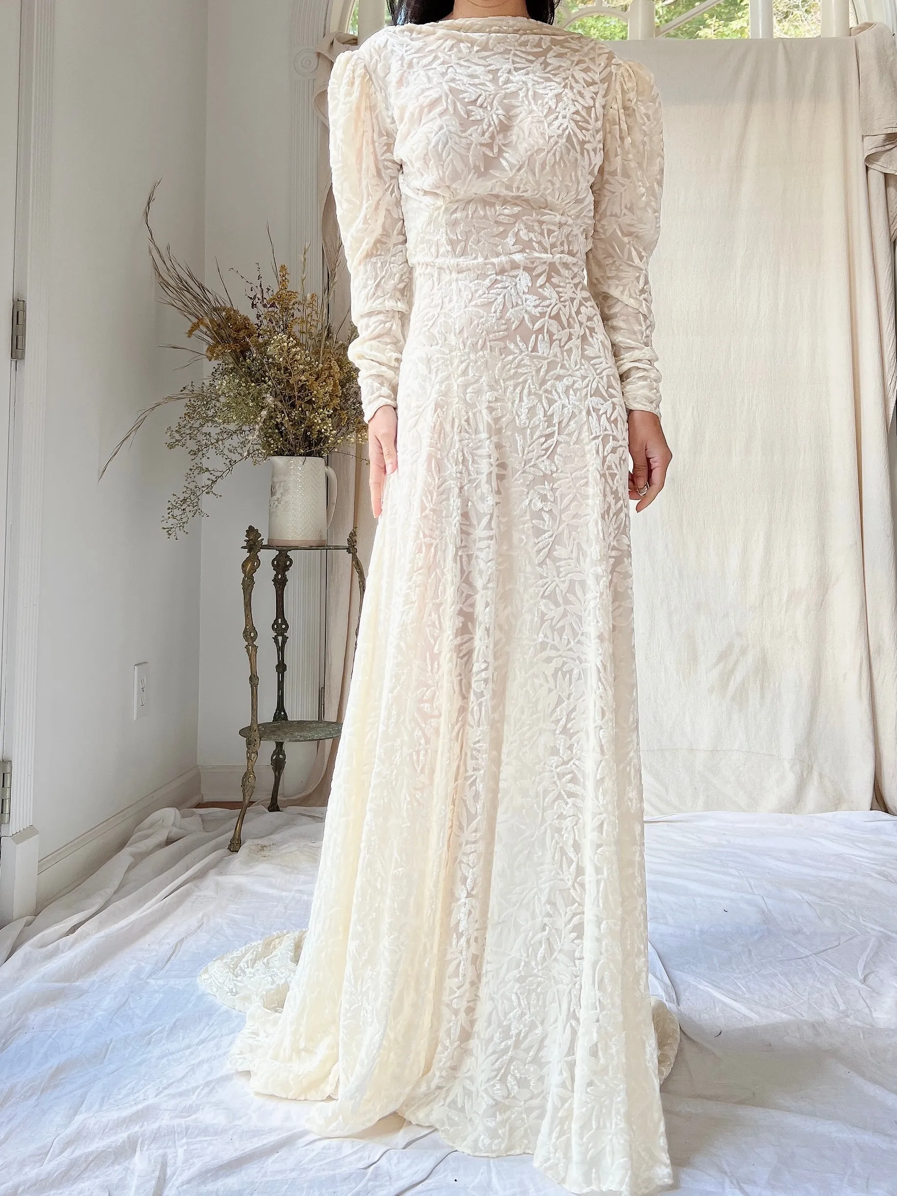 1930s Silk Velvet Devore Gown - XS