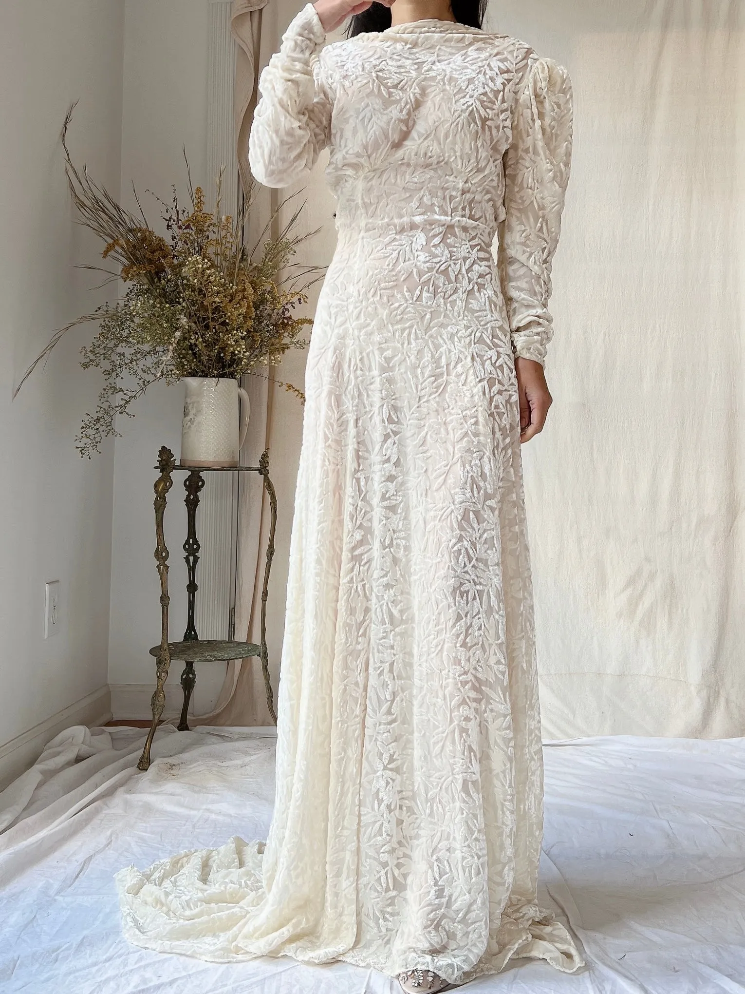 1930s Silk Velvet Devore Gown - XS