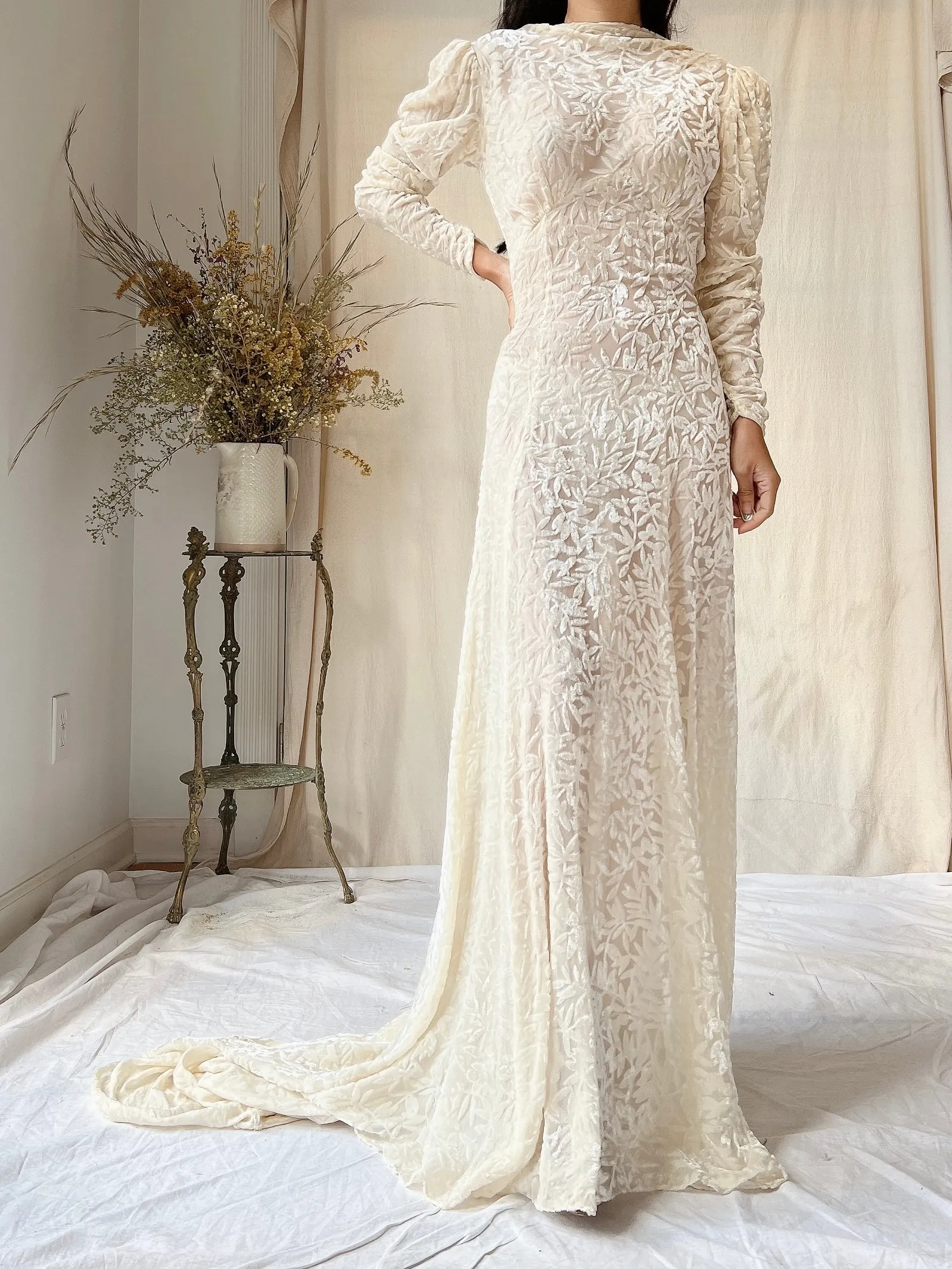 1930s Silk Velvet Devore Gown - XS
