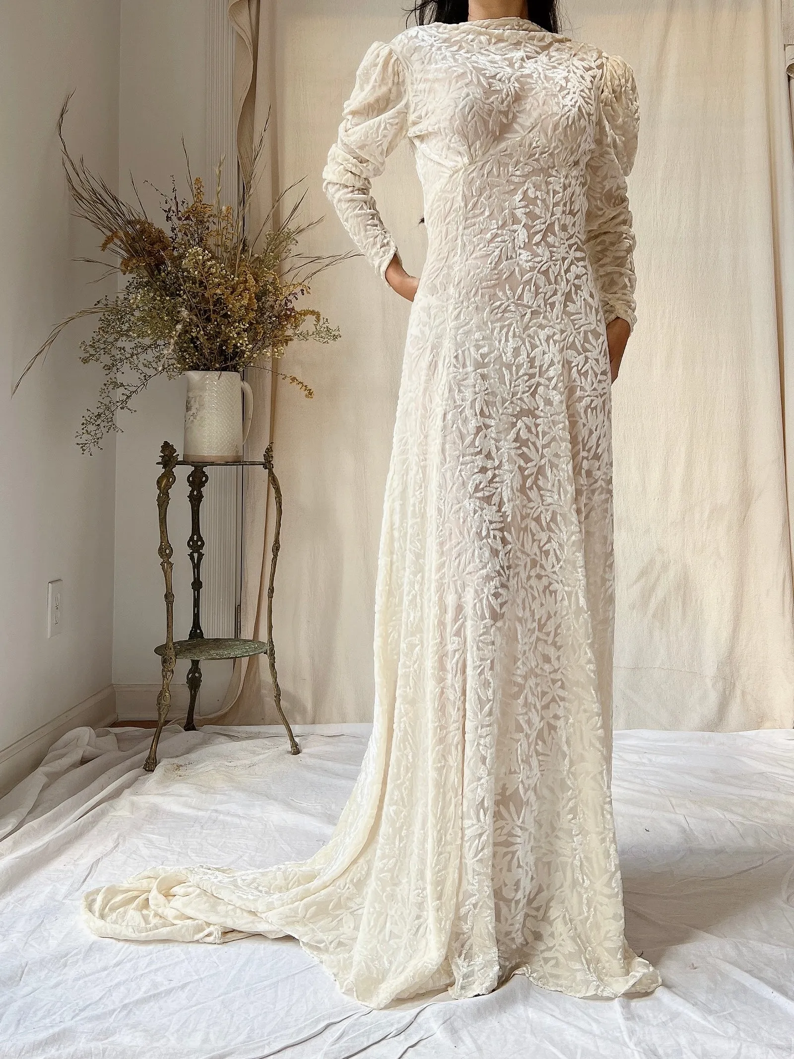1930s Silk Velvet Devore Gown - XS