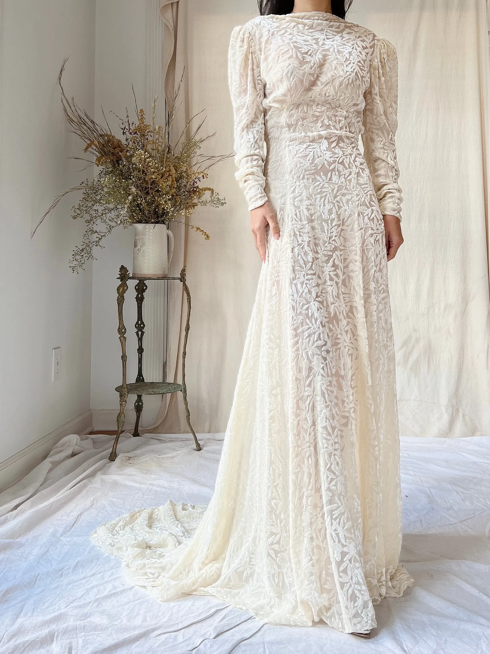 1930s Silk Velvet Devore Gown - XS