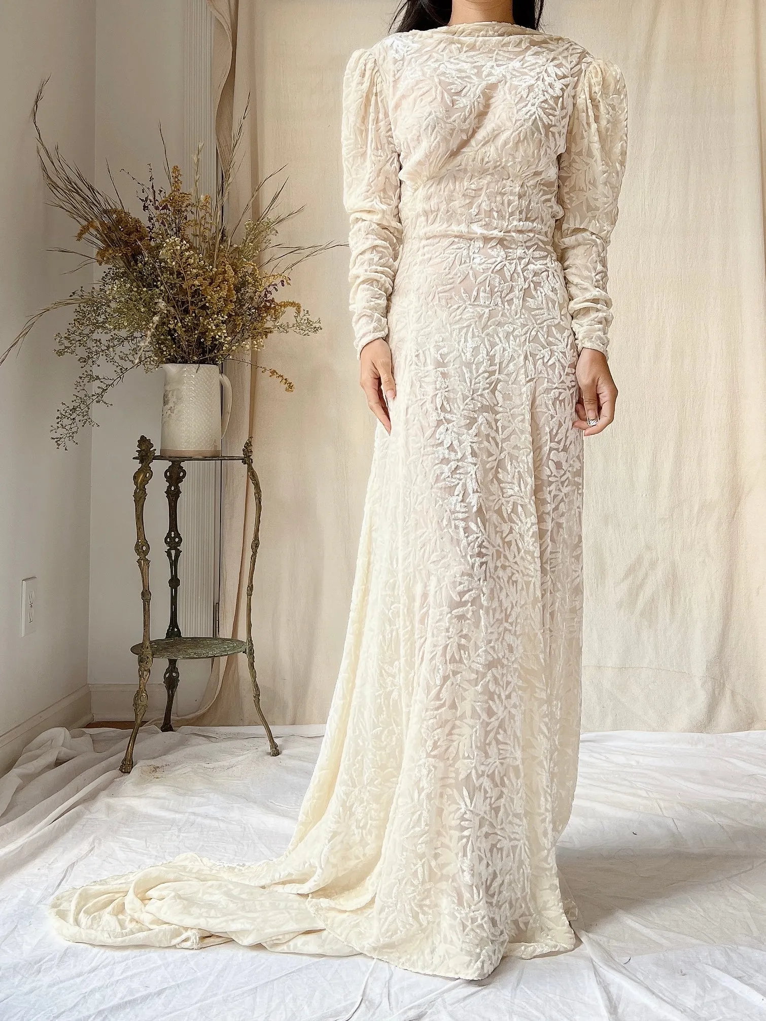 1930s Silk Velvet Devore Gown - XS