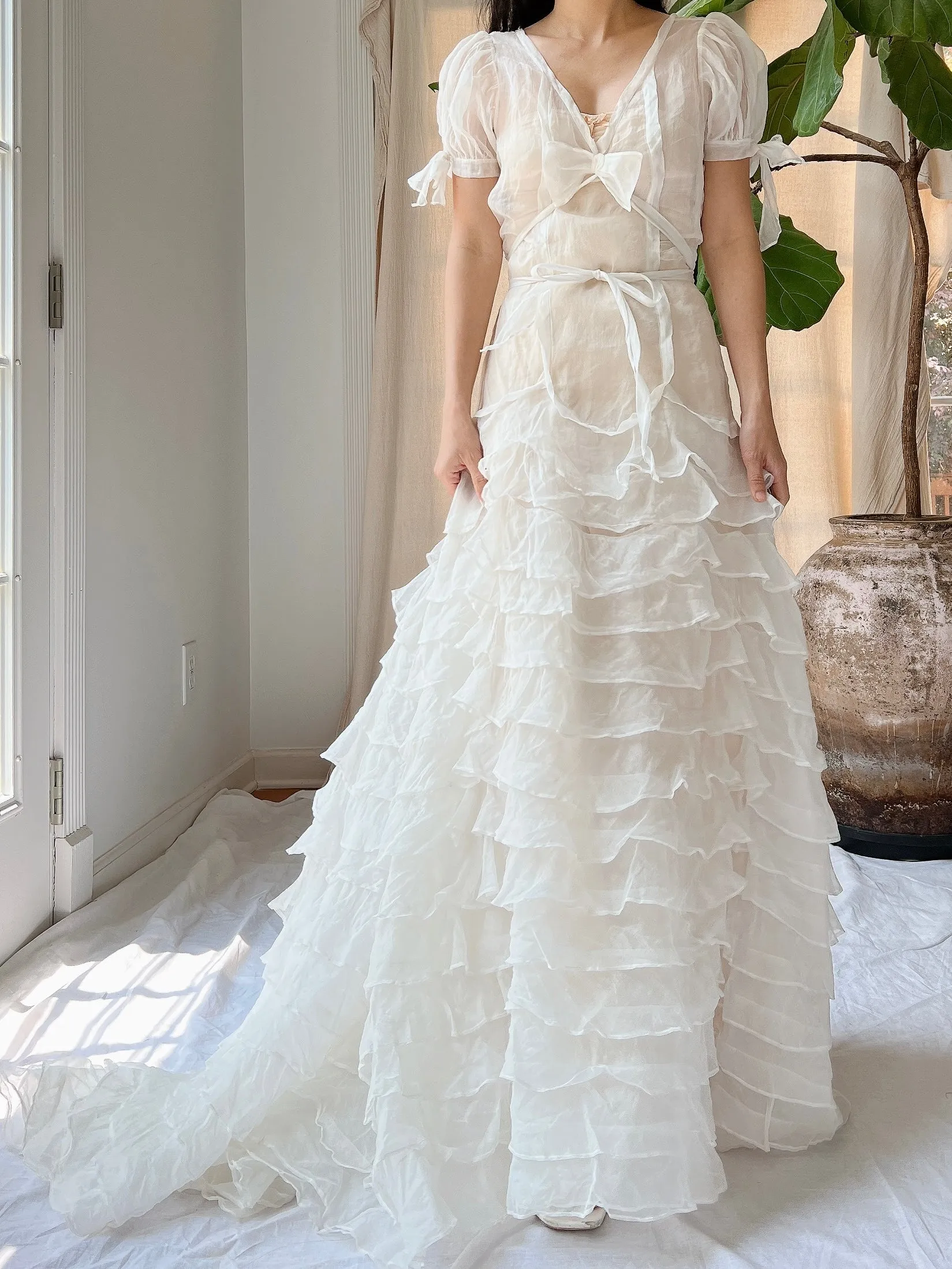1940s Organdy Ruffle Dress - XS