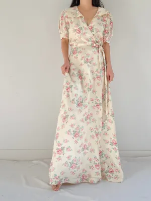 1940s Satin Floral Wrapper - S-M