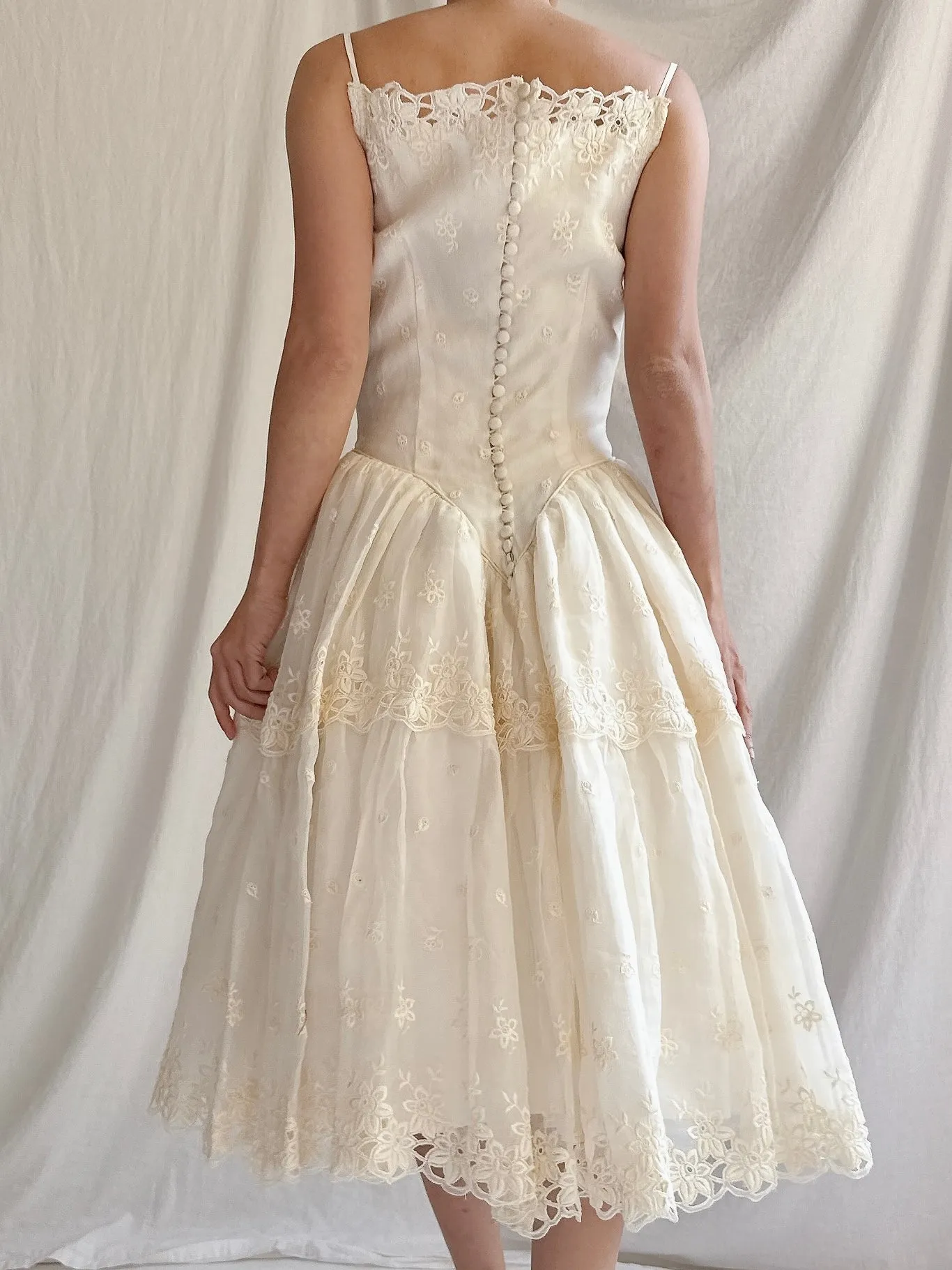 1950s Organza Embroidered Dress - XS