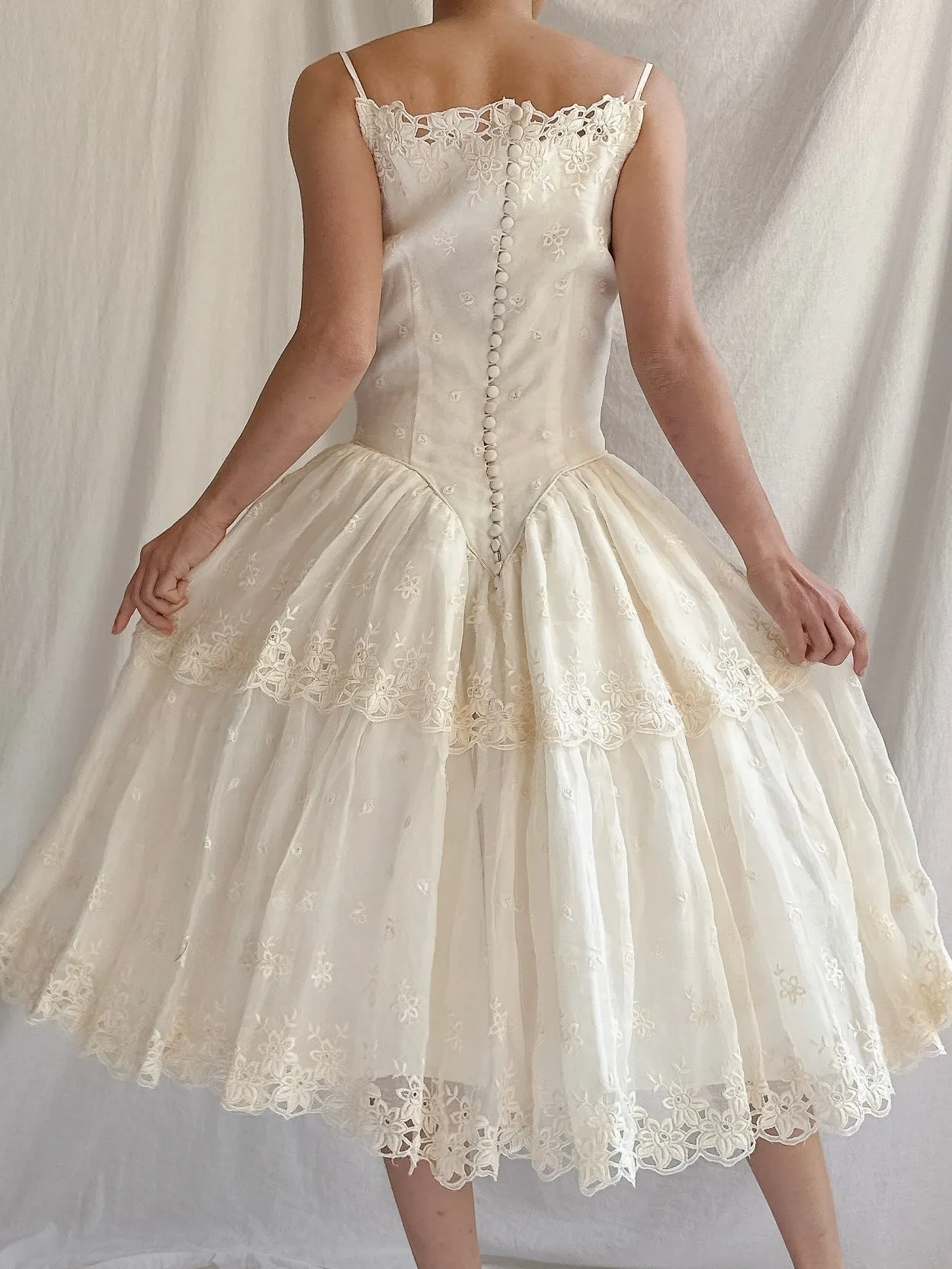 1950s Organza Embroidered Dress - XS