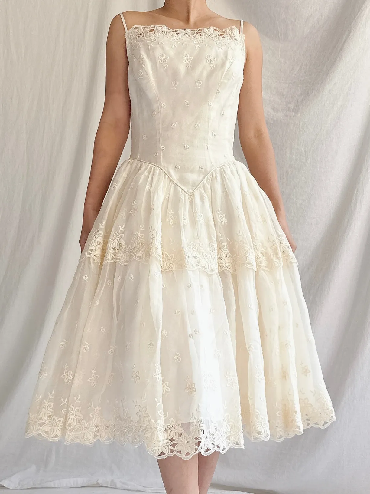 1950s Organza Embroidered Dress - XS