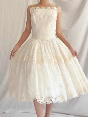 1950s Organza Embroidered Dress - XS