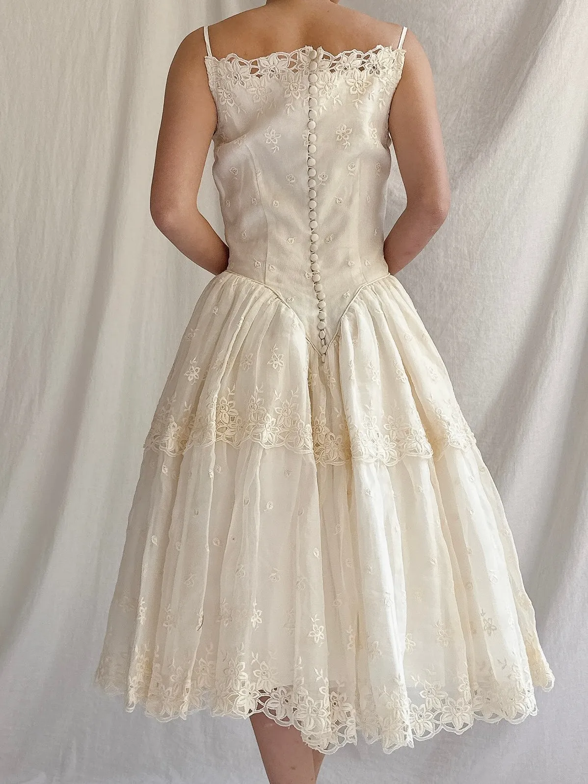 1950s Organza Embroidered Dress - XS