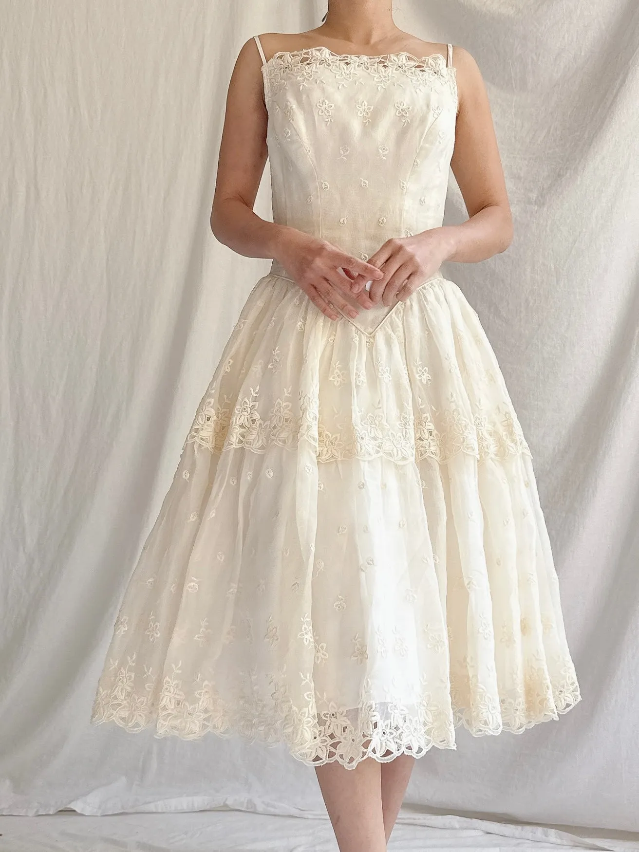 1950s Organza Embroidered Dress - XS