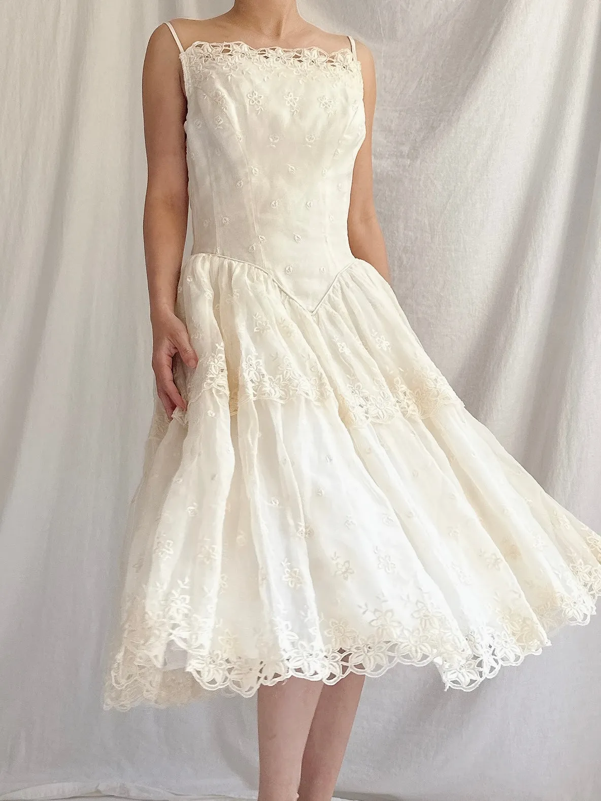 1950s Organza Embroidered Dress - XS