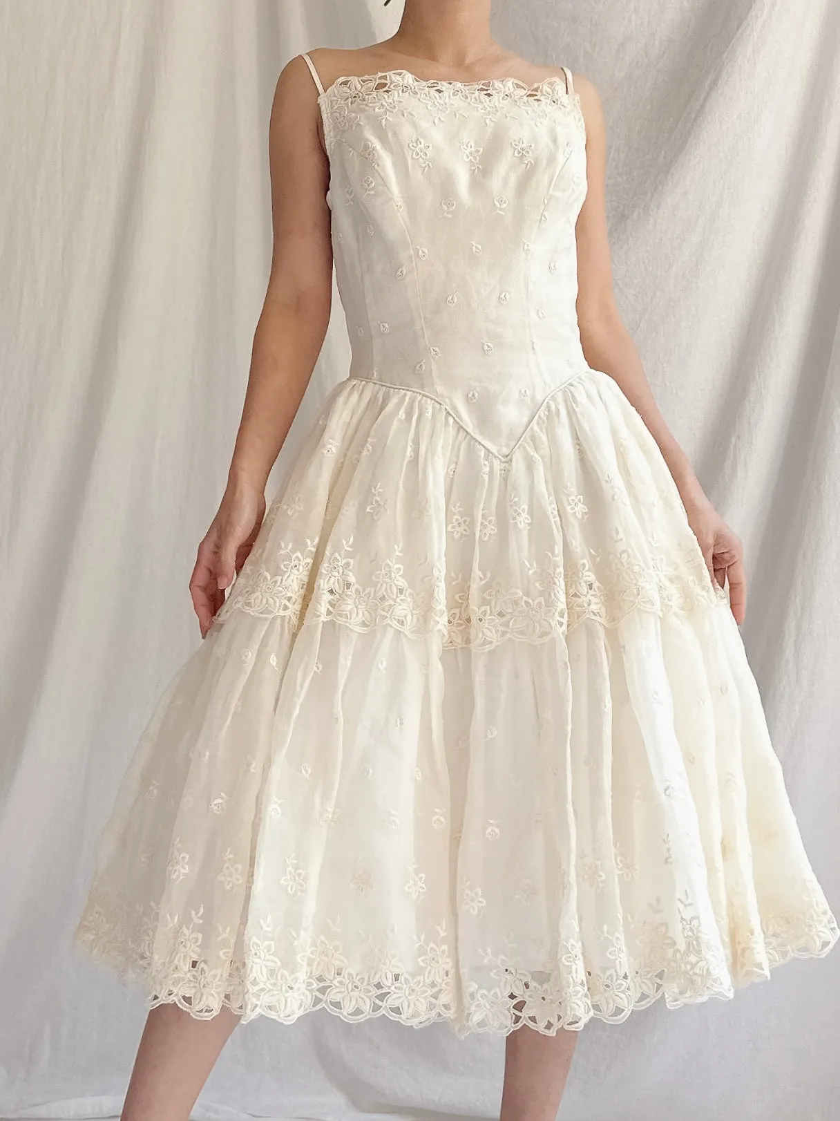1950s Organza Embroidered Dress - XS