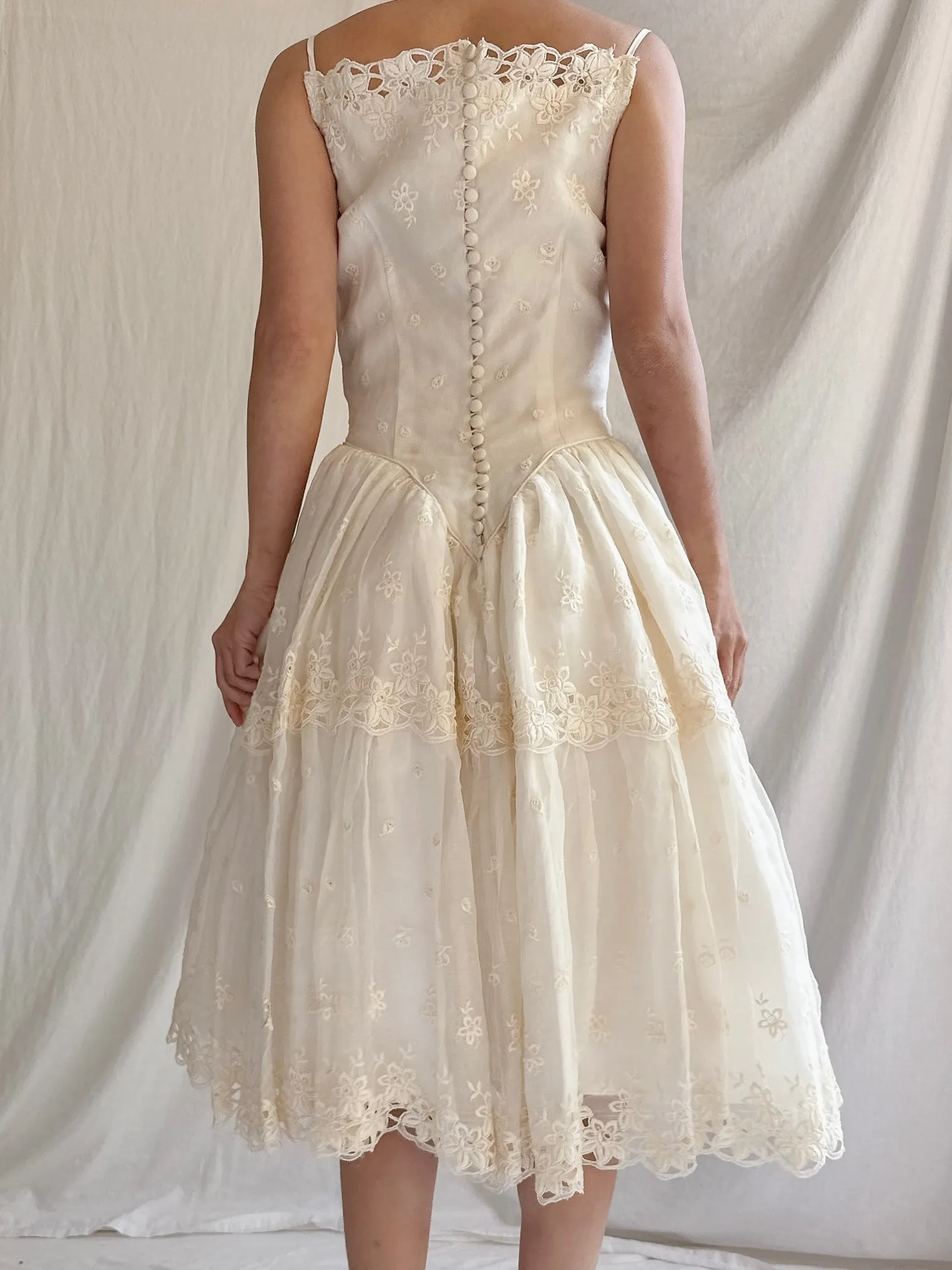 1950s Organza Embroidered Dress - XS