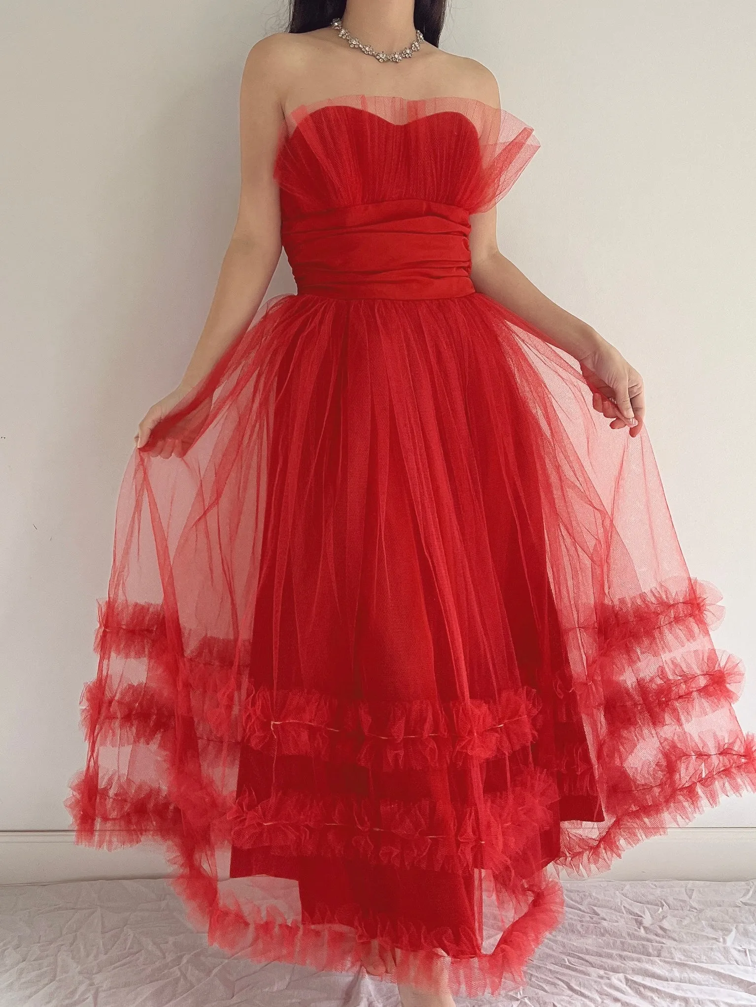 1950s Red Tulle Dress - XS