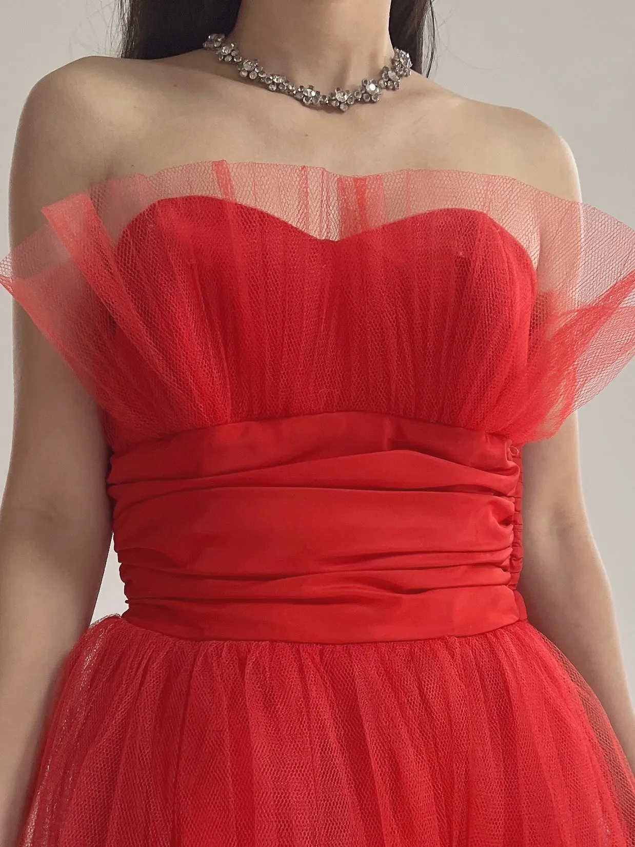 1950s Red Tulle Dress - XS