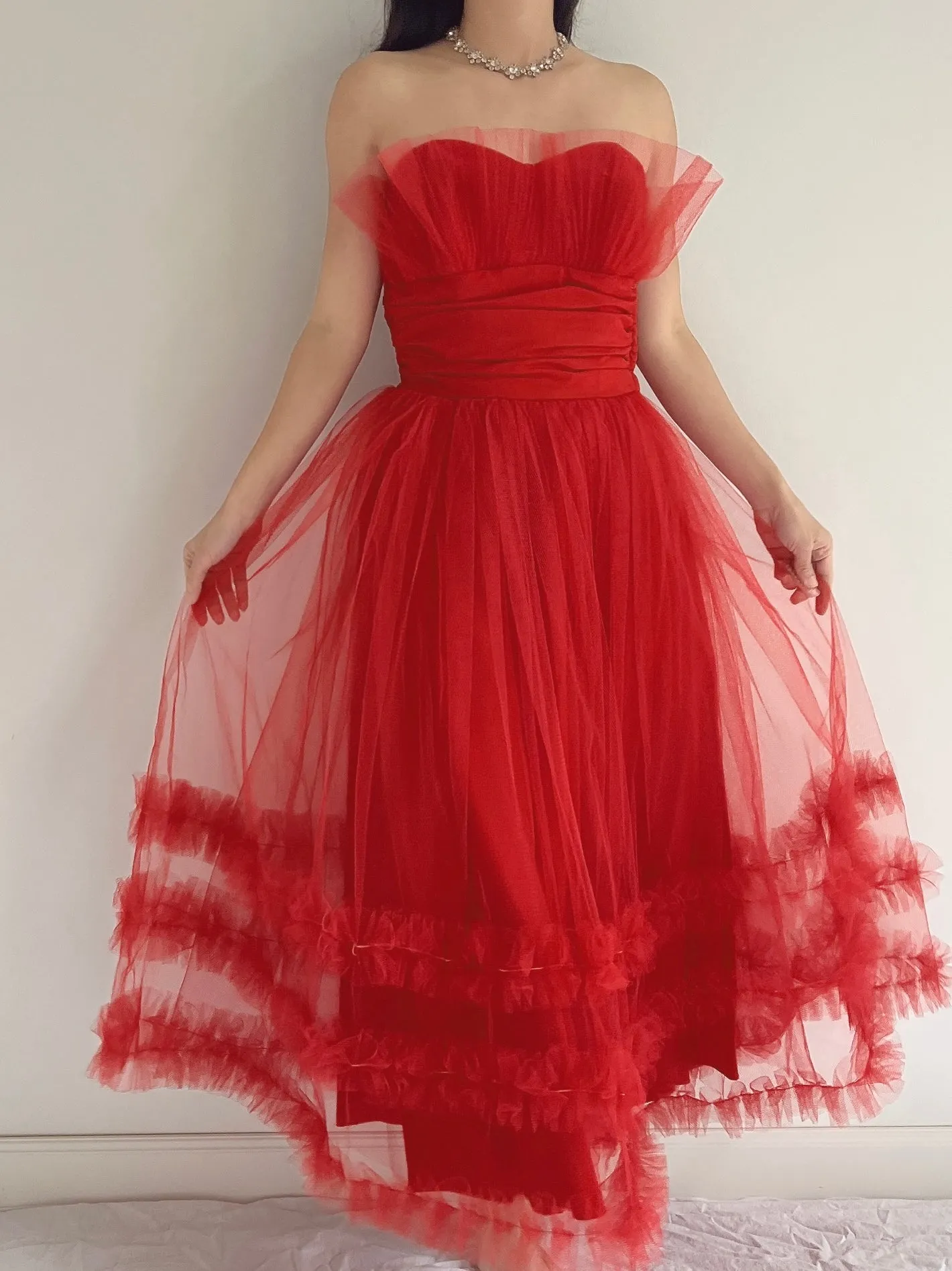 1950s Red Tulle Dress - XS
