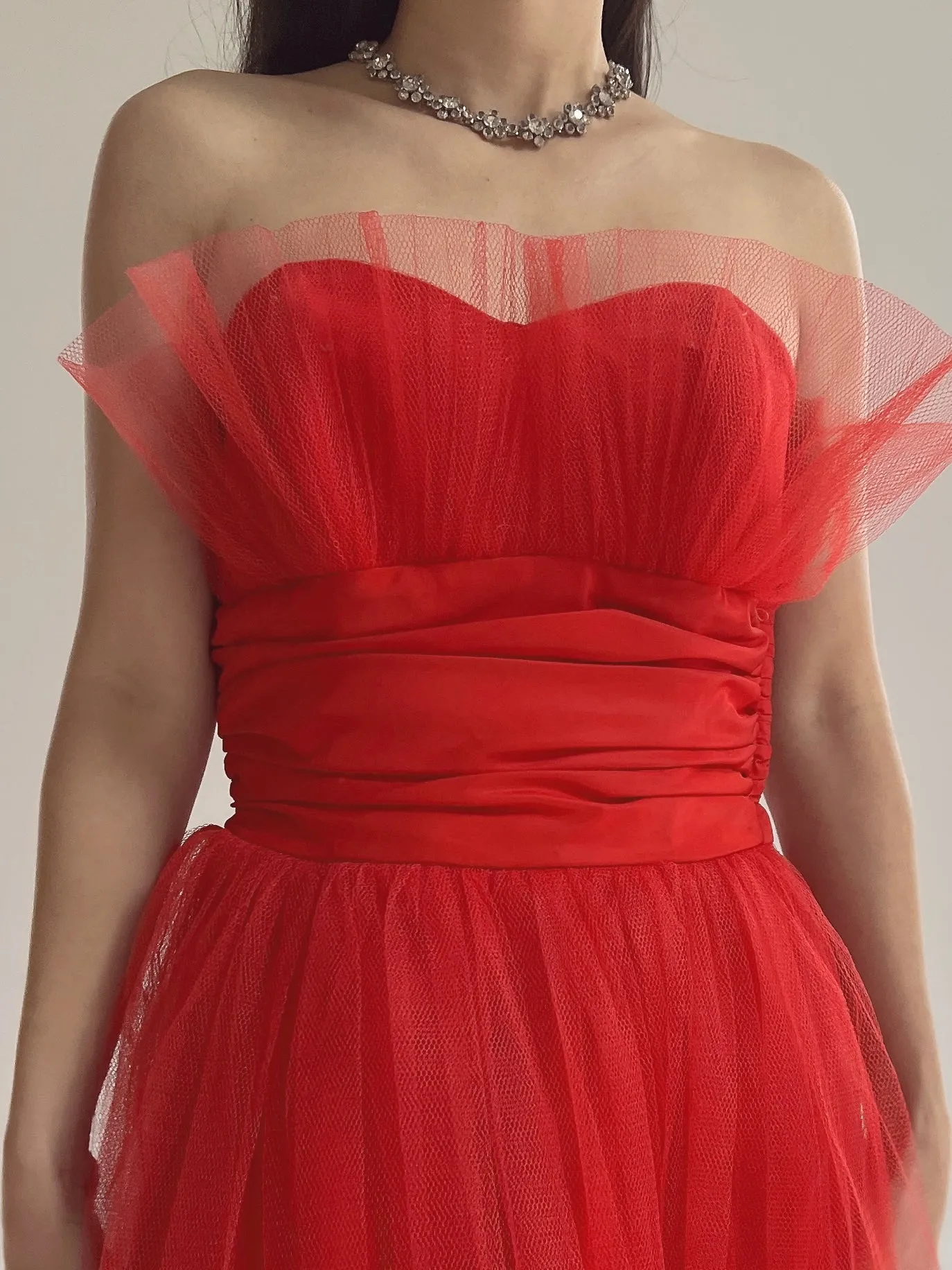 1950s Red Tulle Dress - XS